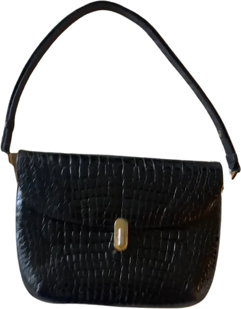 90s/00s Black Patent Leather Croc Embossed Expandable By Genghiz K - Image 3
