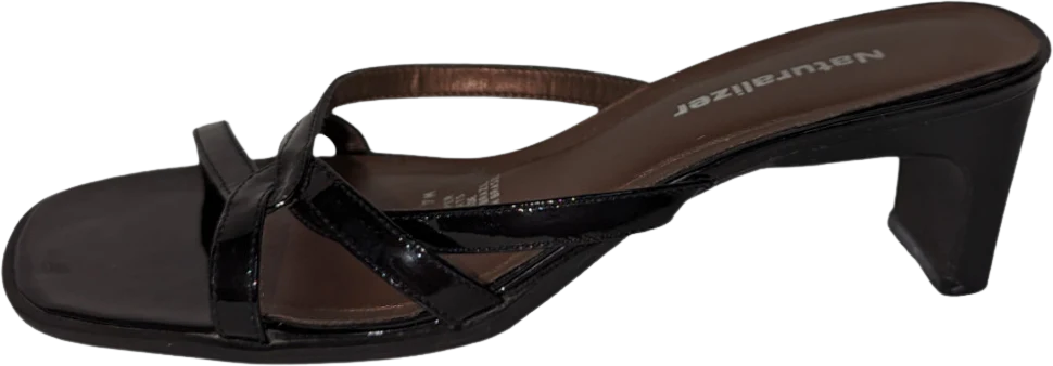 90s/00s Black Patent Leather Strappy Slide Heeled Sandal By Naturalizer
