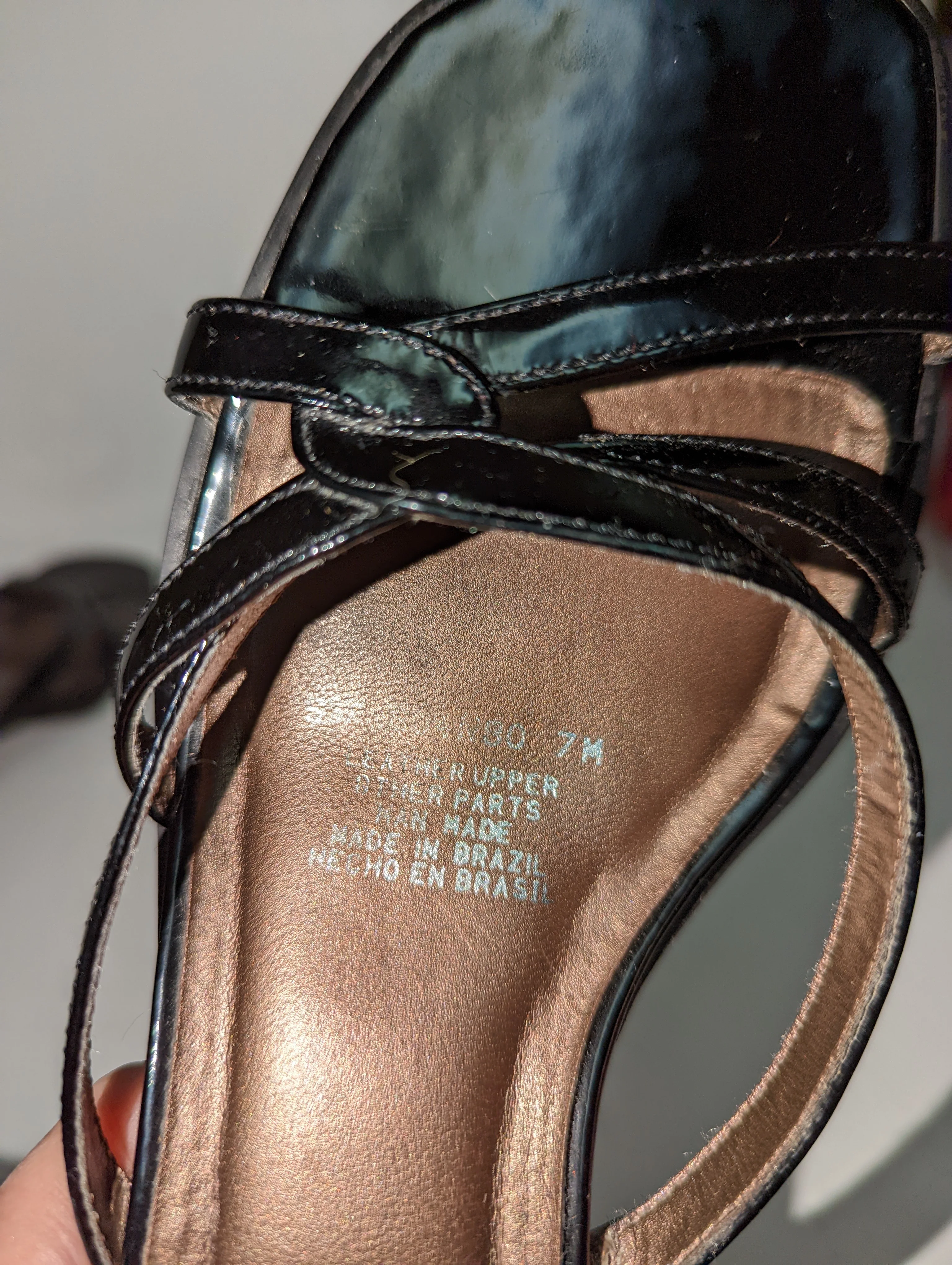 90s/00s Black Patent Leather Strappy Slide Heeled Sandal By Naturalizer - Image 8