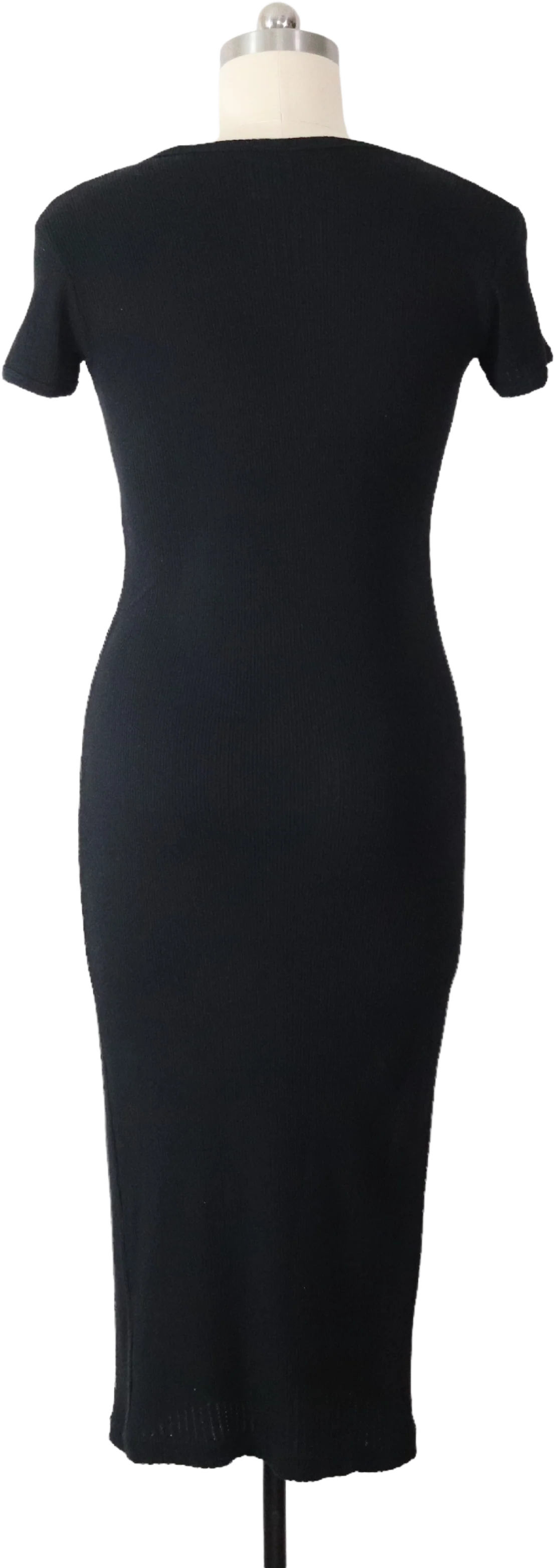 90s/00s Black Ribbed Knit Cotton Bodycon Maxi Dress By Espirit - Image 2