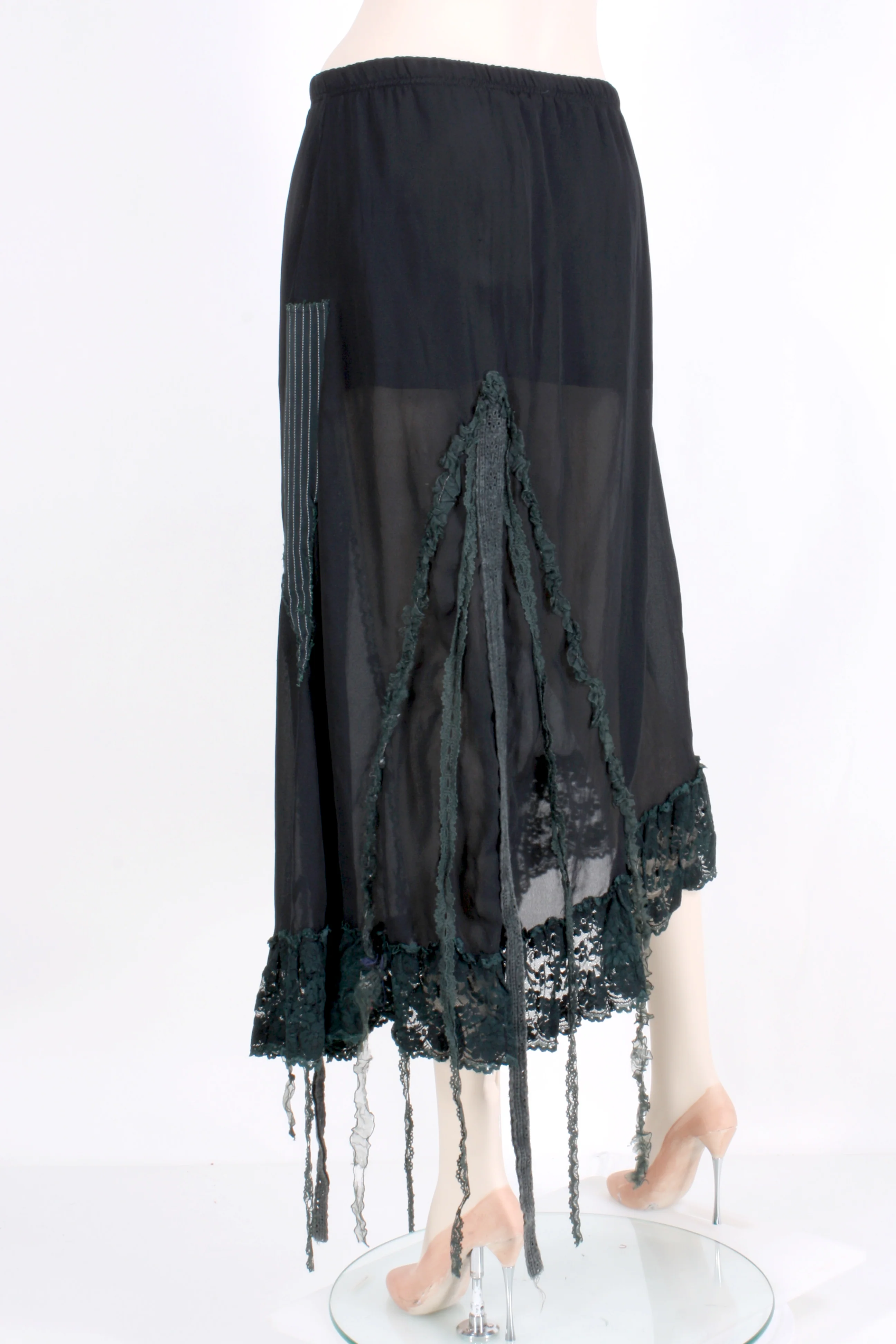 90s/00s Black Sheer Lace Asymmetrical Goth Witch Skirt By Like - Image 5