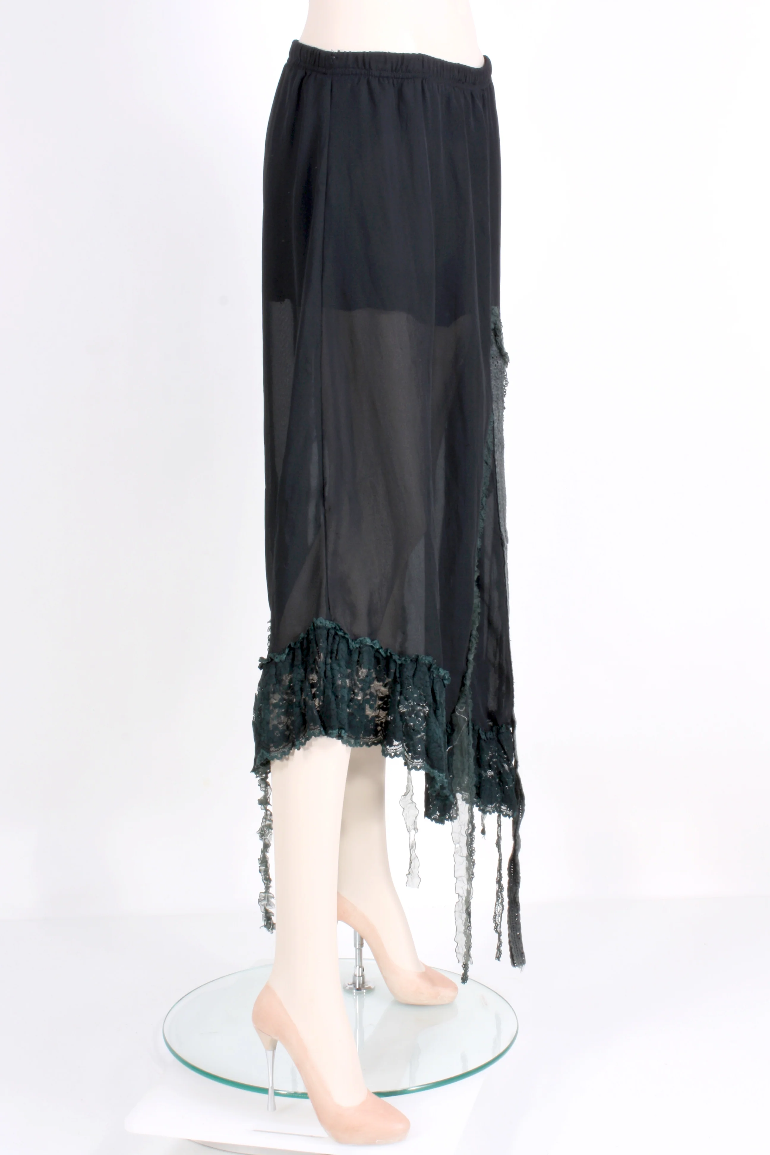 90s/00s Black Sheer Lace Asymmetrical Goth Witch Skirt By Like - Image 7