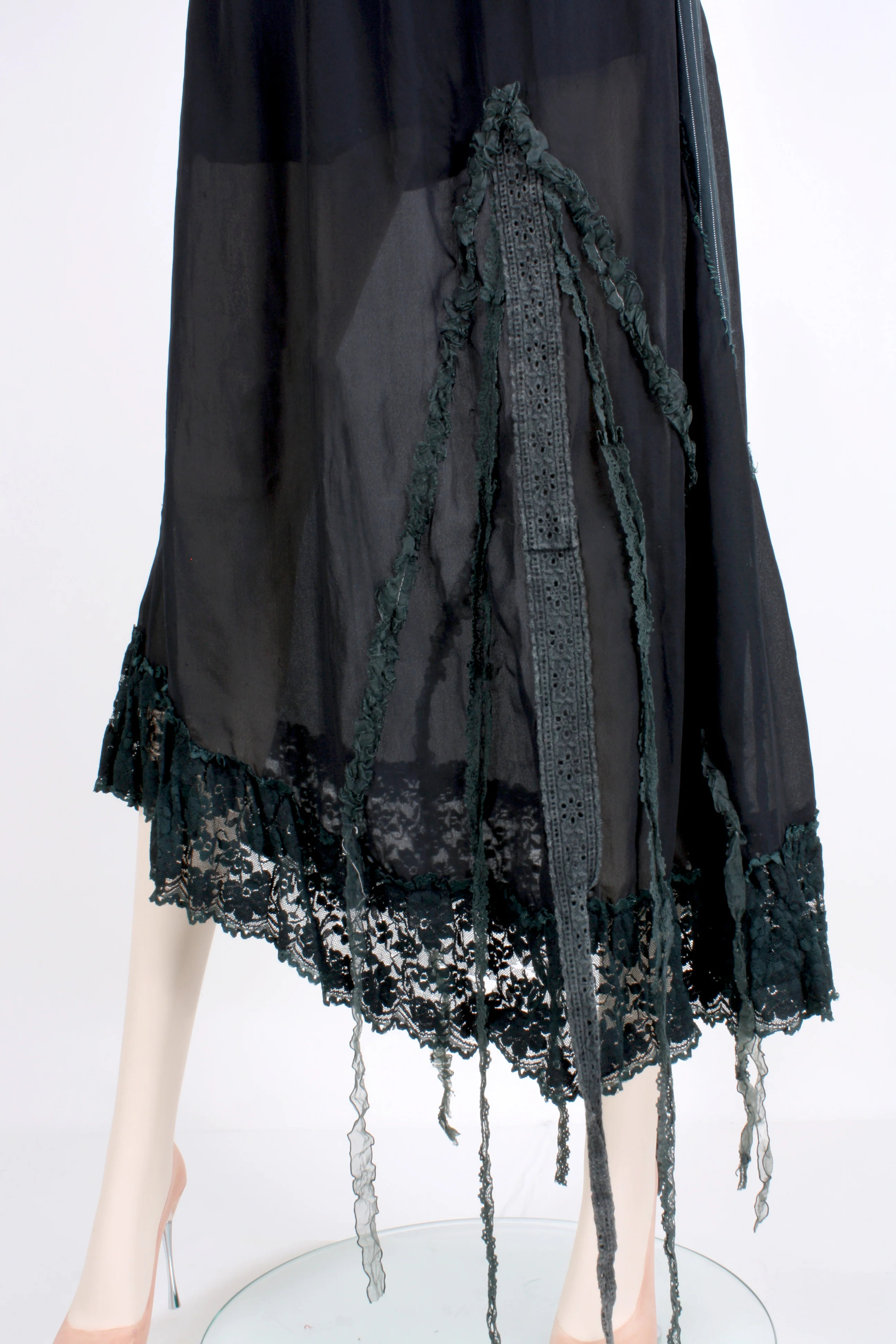90s/00s Black Sheer Lace Asymmetrical Goth Witch Skirt By Like - Image 9