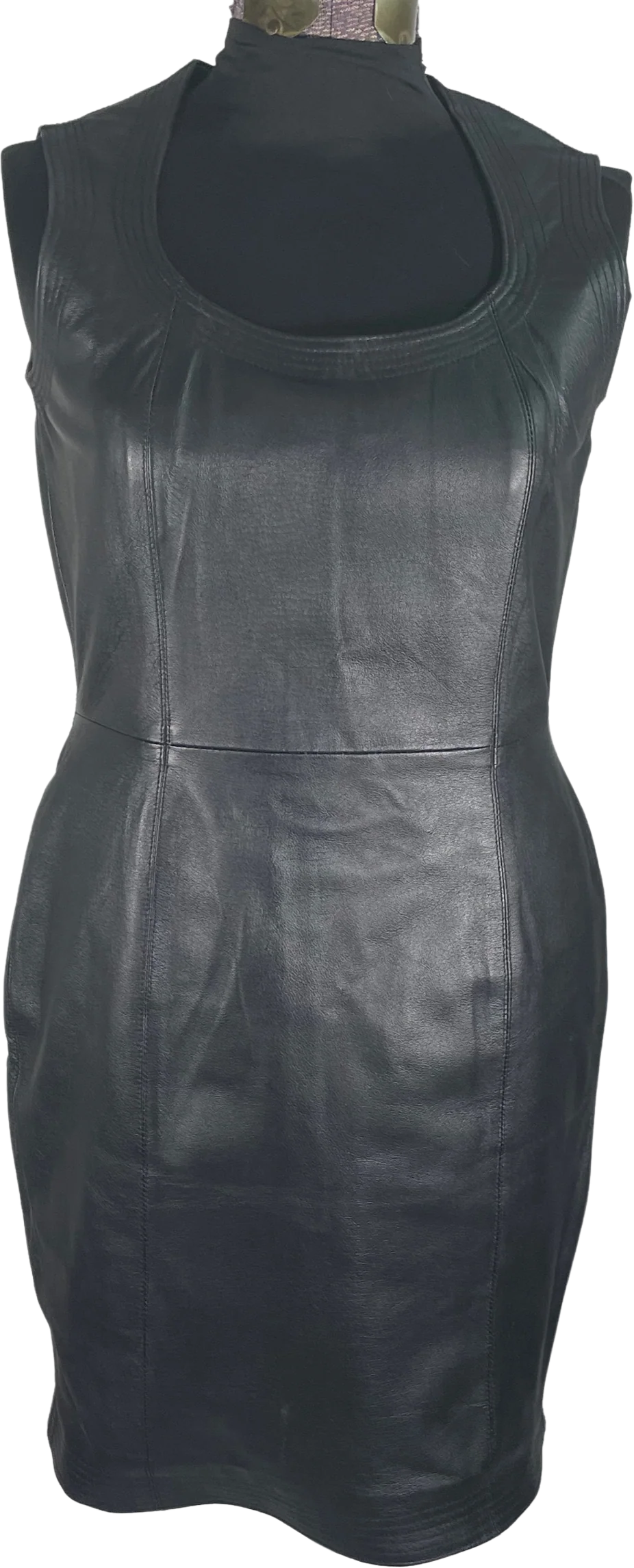 90s/00s Black Sleeveless Leather Mini Dress By Styleworks