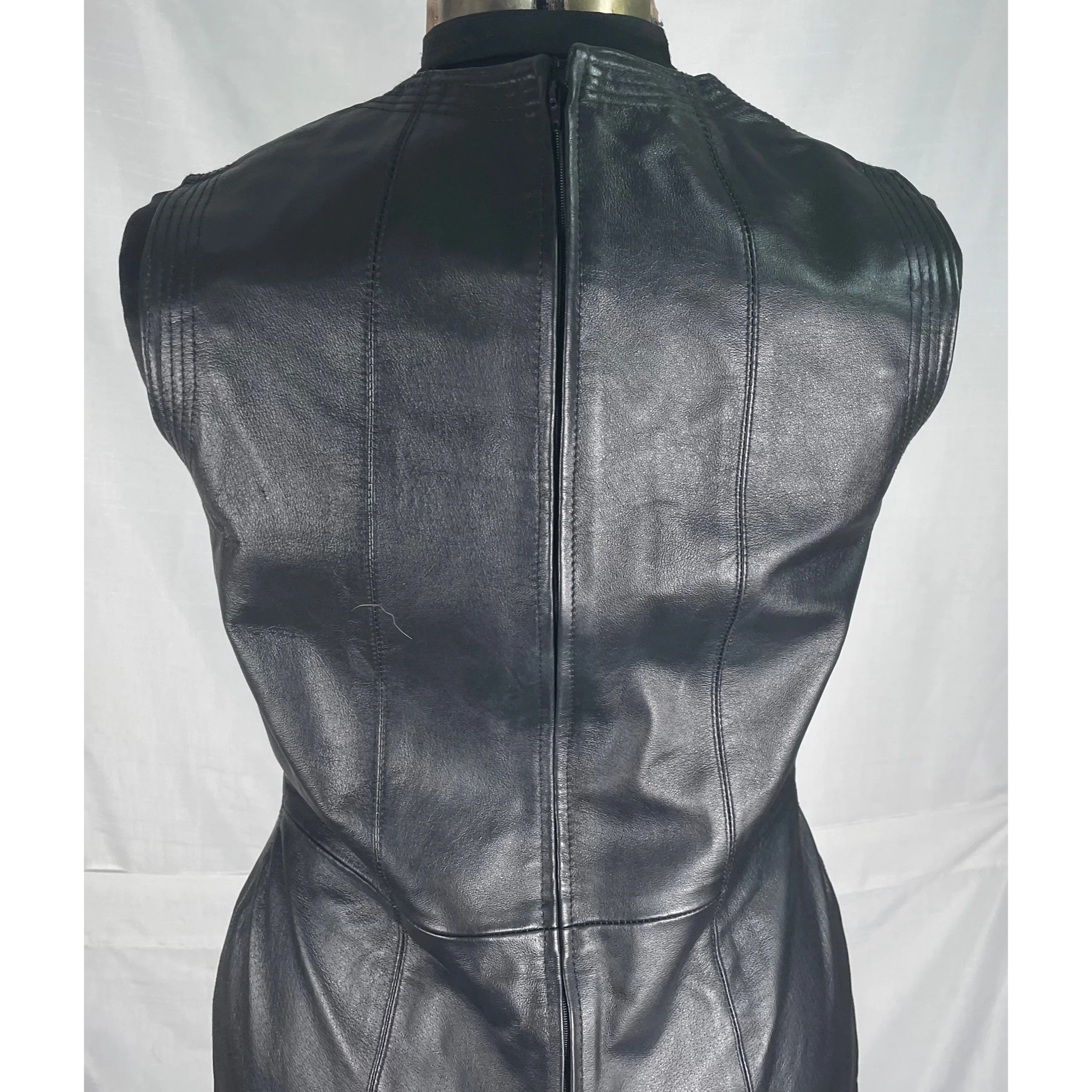 90s/00s Black Sleeveless Leather Mini Dress By Styleworks - Image 11