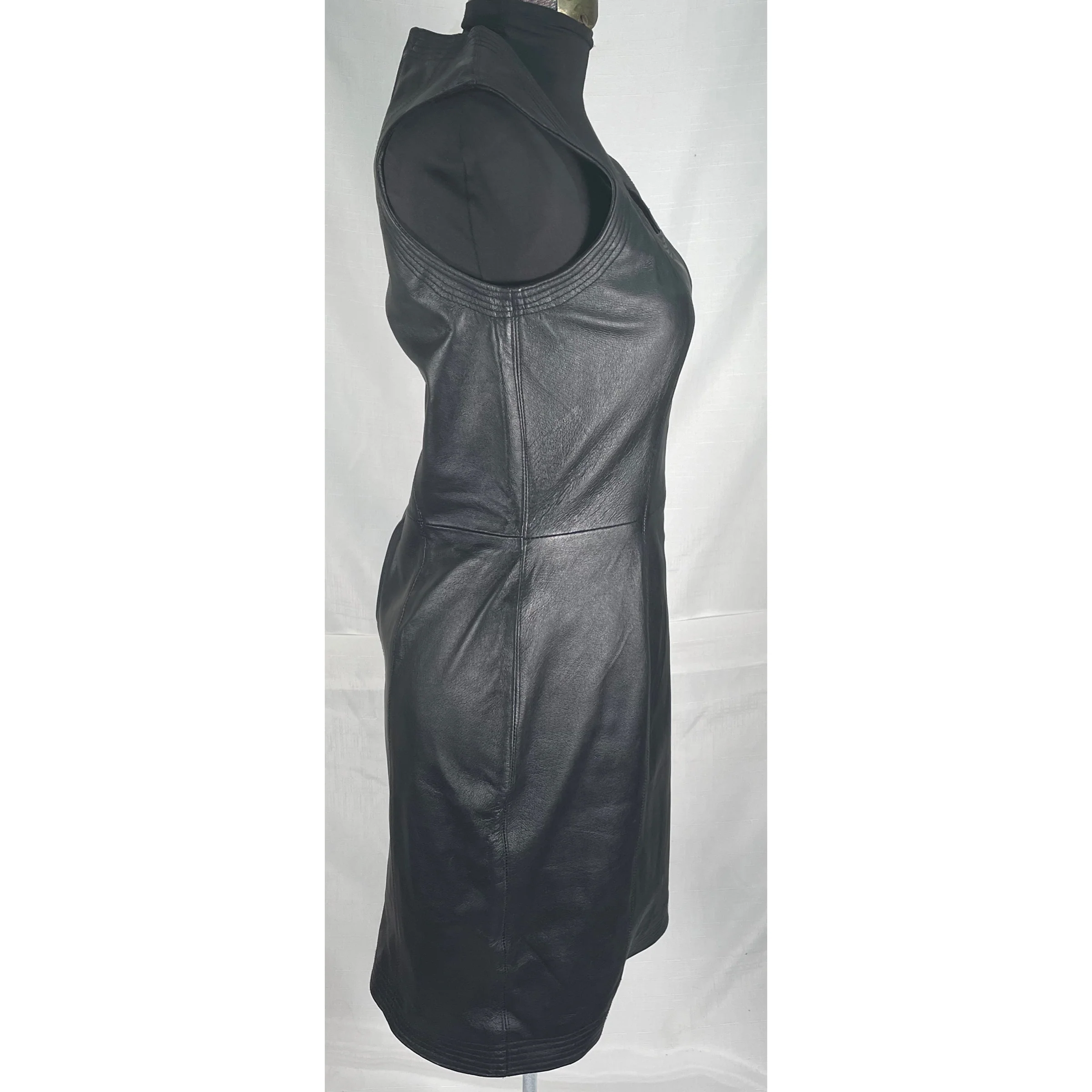 90s/00s Black Sleeveless Leather Mini Dress By Styleworks - Image 12