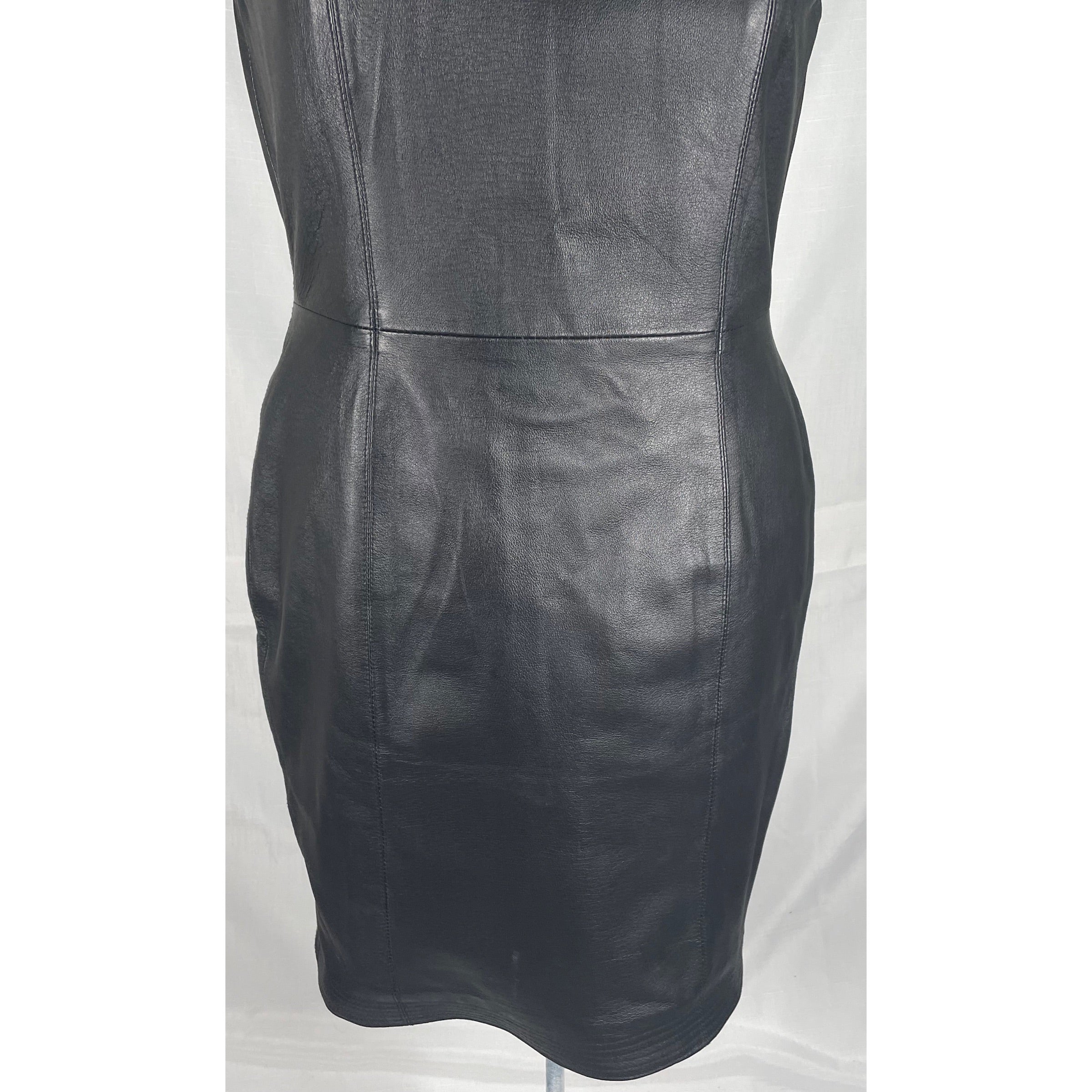 90s/00s Black Sleeveless Leather Mini Dress By Styleworks - Image 7