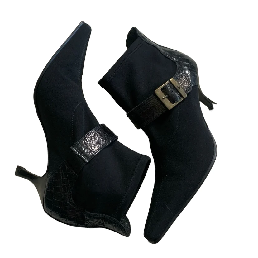 90s/00s Black Stretch And Leather With Buckle Kitten Heal By Donald J. Pliner - Image 5