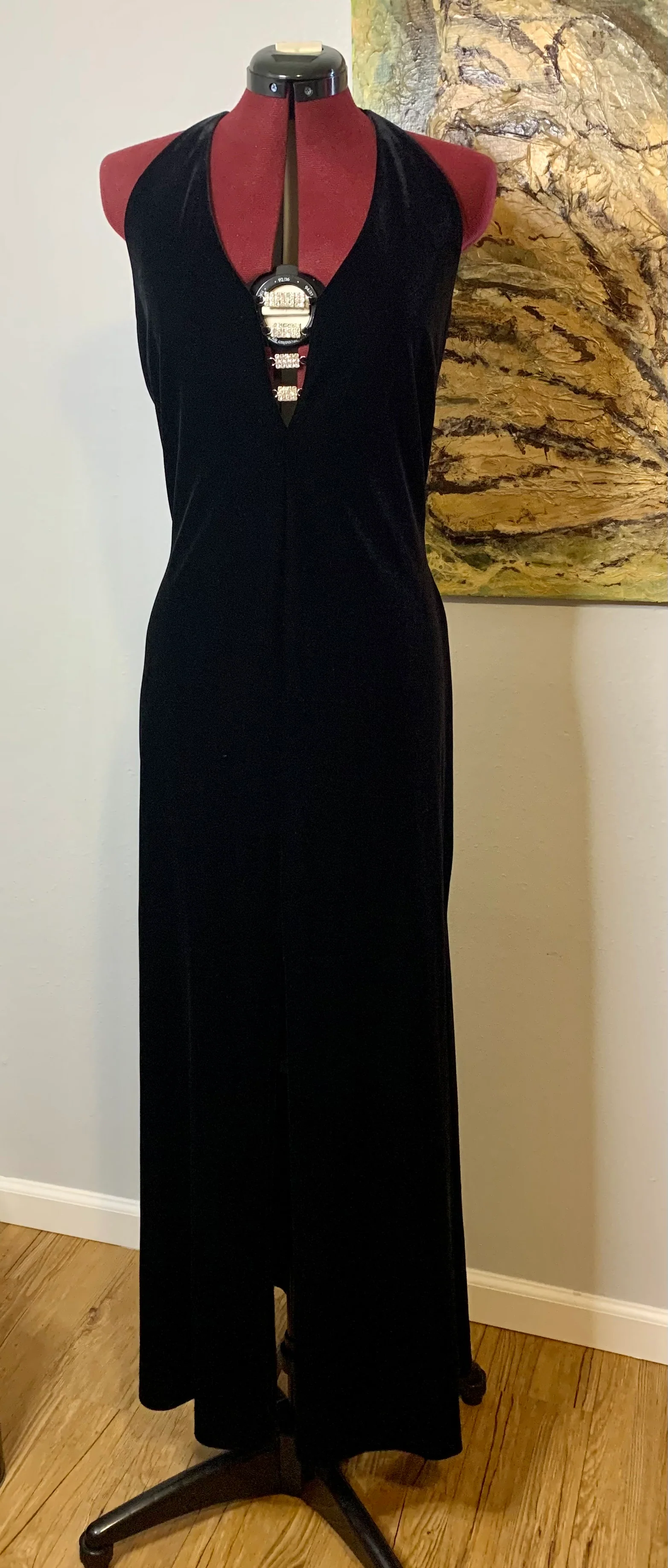 90s/00s Black Velvet Halter Evening Gown Xl By Night Way Collections - Image 3