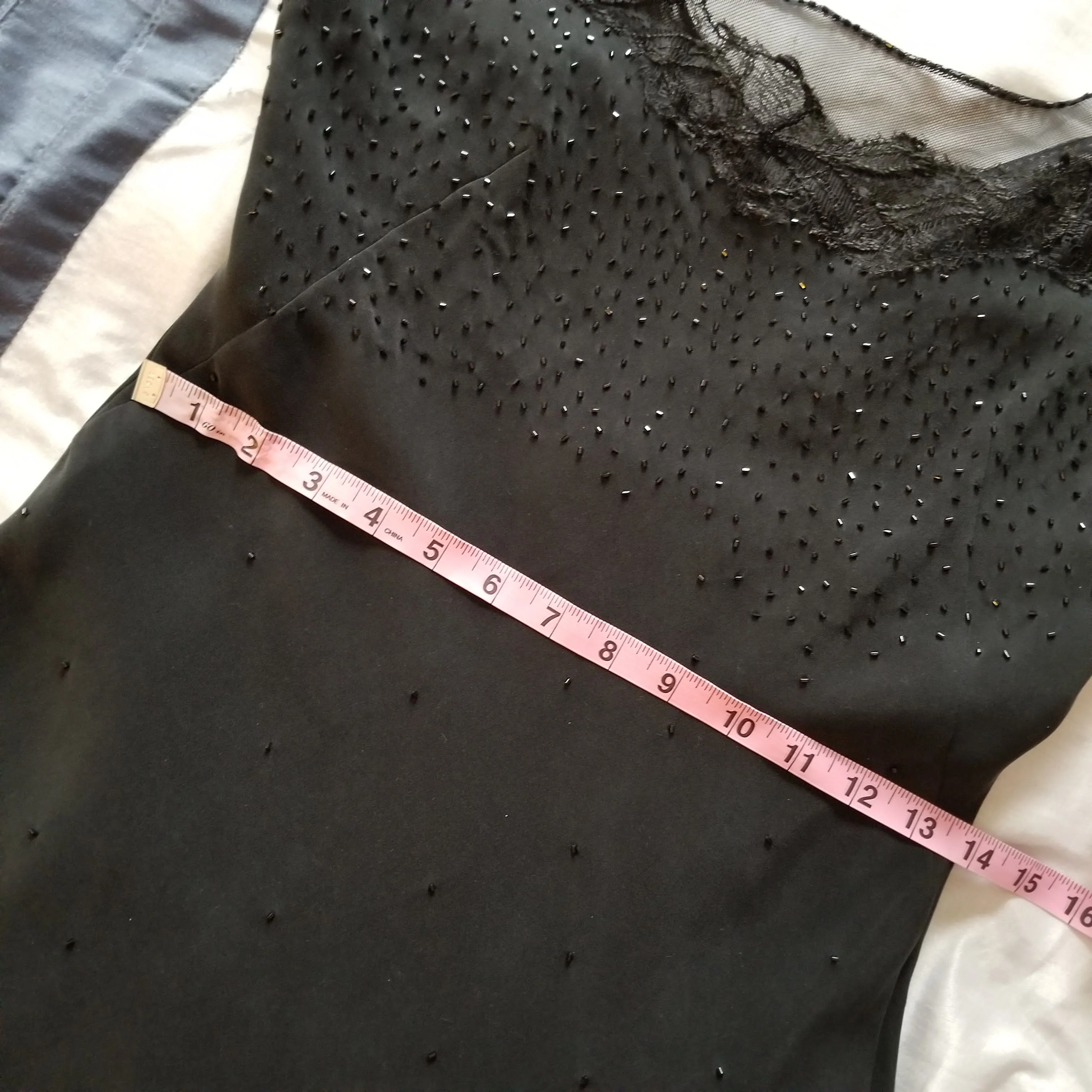 90s/00s Black Washed Silk Mesh And Lace Beaded Slip Gown By Georgiou Studio - Image 6
