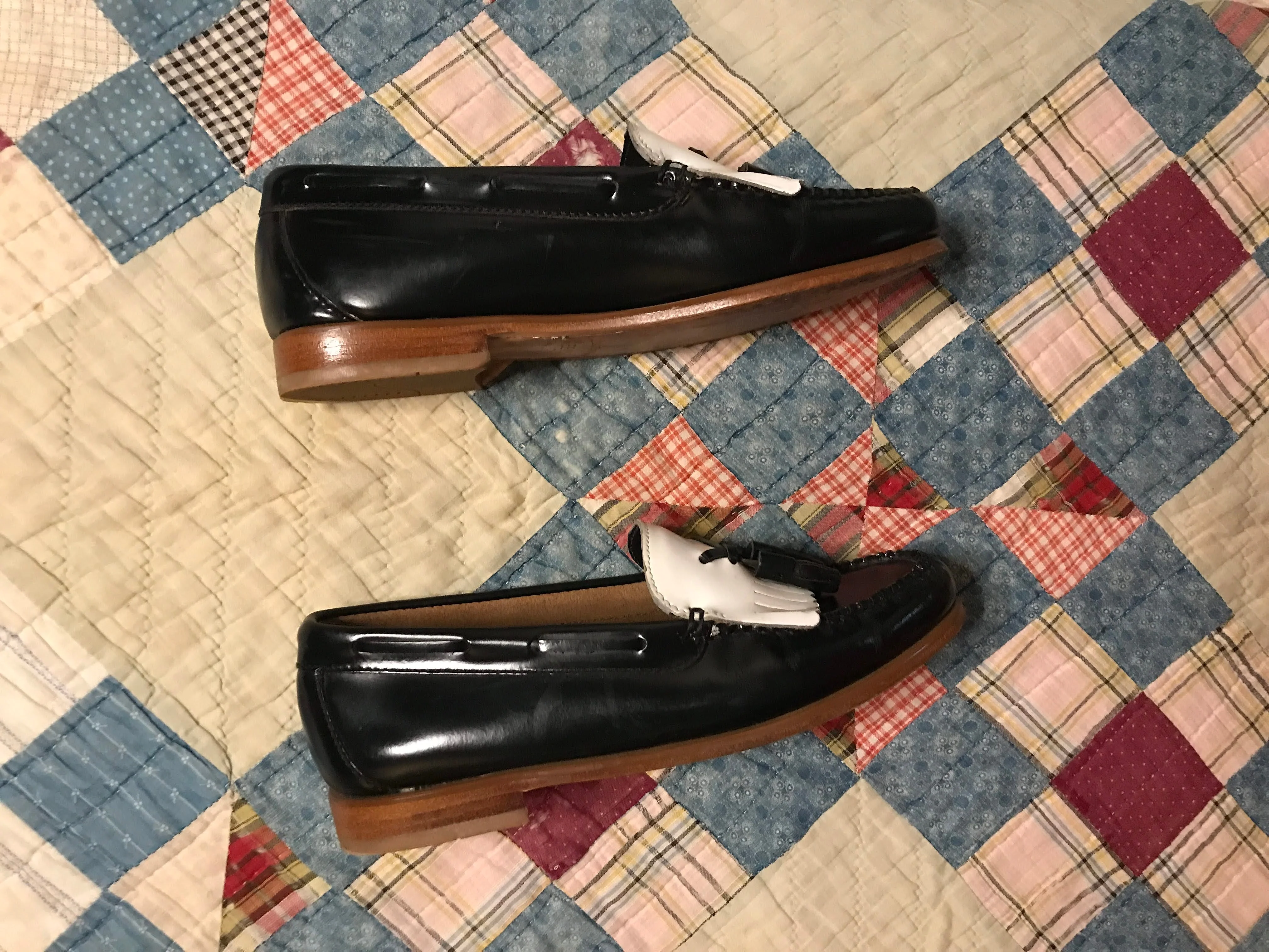 90s/00s Black White Colorblock Preppy Kiltie Oxford Shoes By Weejun Bass - Image 7