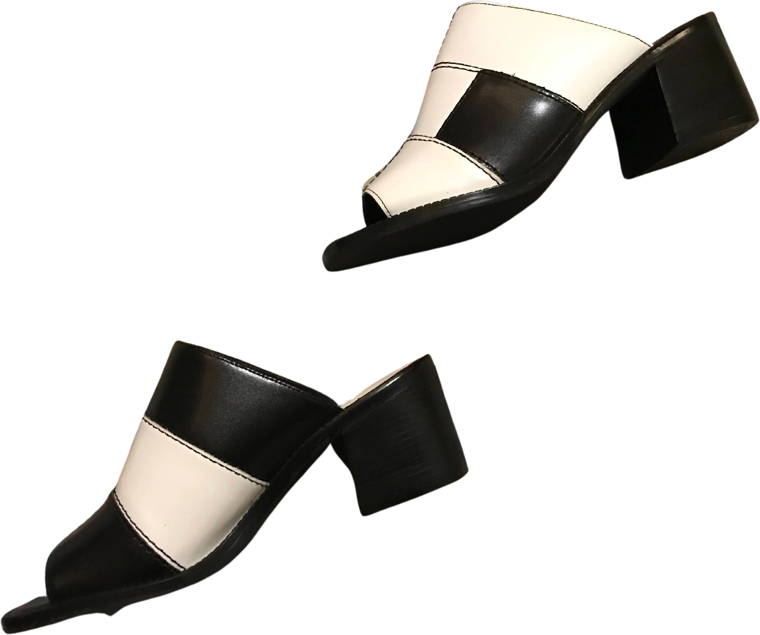 90s/00s Black White Patchwork Leather Peep Toe Mule By Diba - Image 2