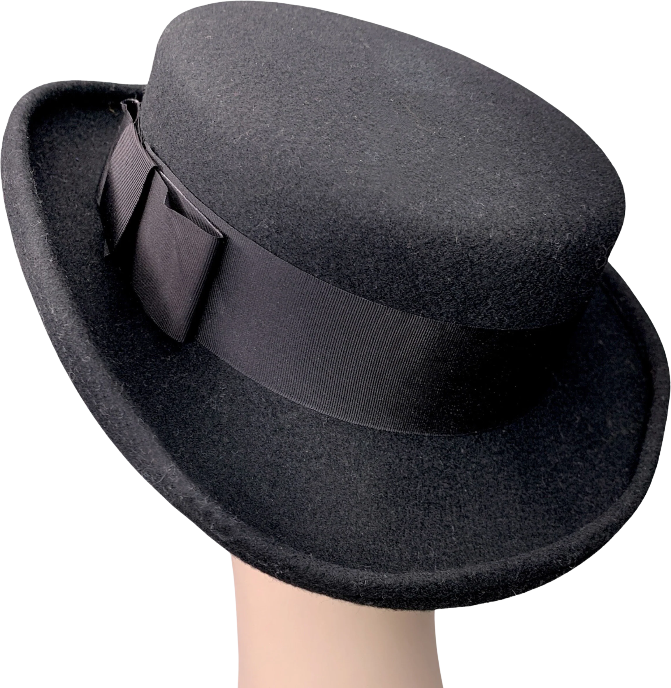 90s/00s Black Wool Felt Curled Brim Hat By F&M Hat Co - Image 2