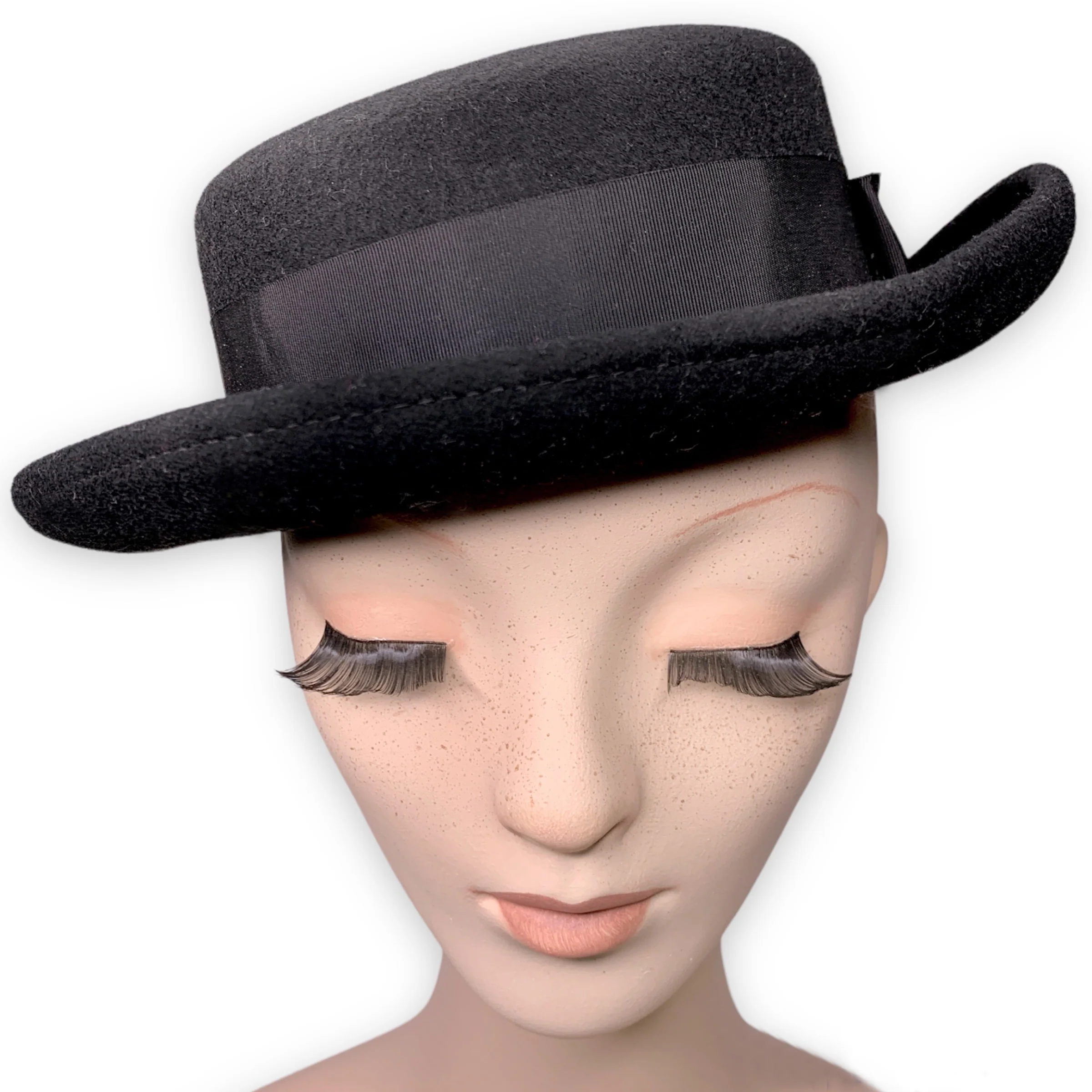 90s/00s Black Wool Felt Curled Brim Hat By F&M Hat Co - Image 6