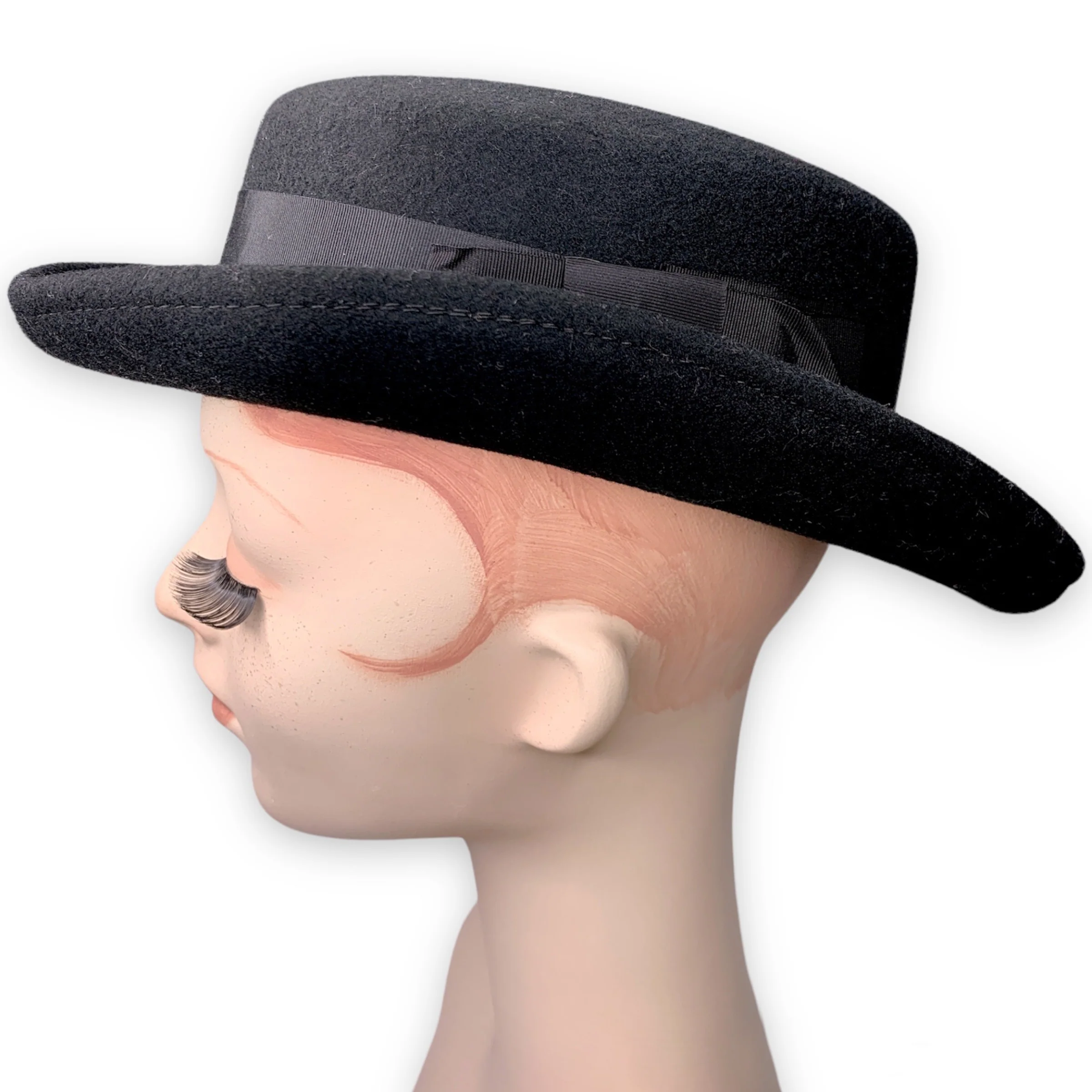 90s/00s Black Wool Felt Curled Brim Hat By F&M Hat Co - Image 7