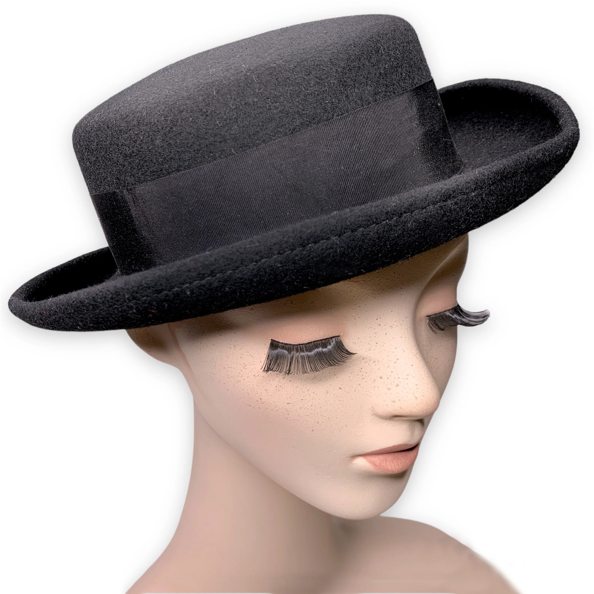 90s/00s Black Wool Felt Curled Brim Hat By F&M Hat Co - Image 9