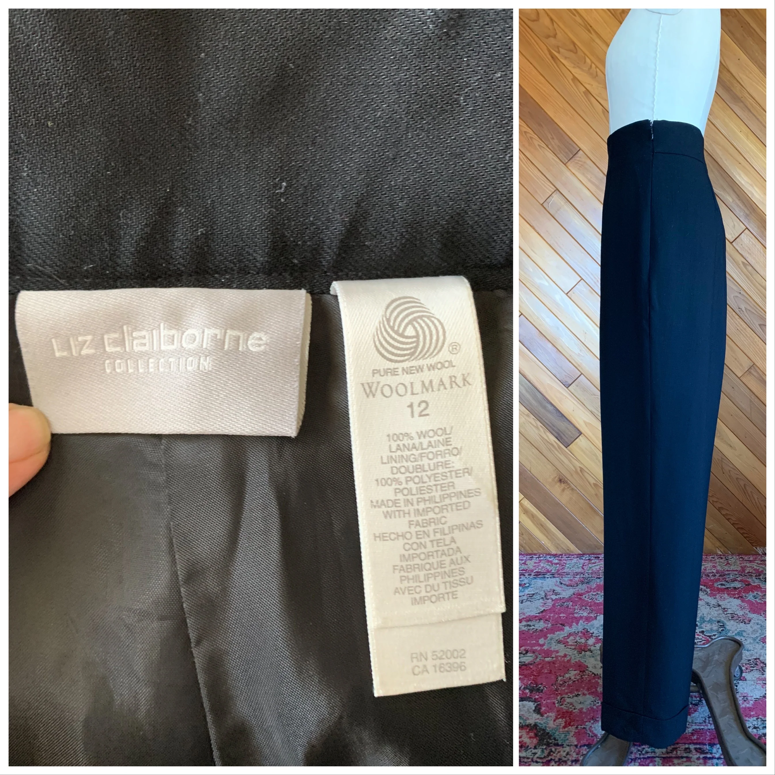 90s/00s Black Wool High-waisted Cuffed Trousers by Liz Claiborne - Image 3