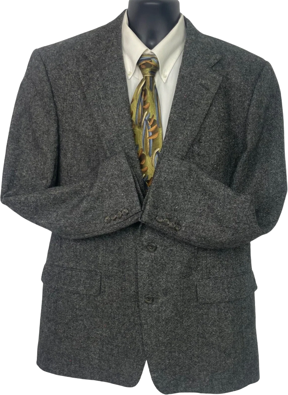 90s/00s Black Wool Tweed 2 Button Mens Blazer Jacket 42l By Burberrys