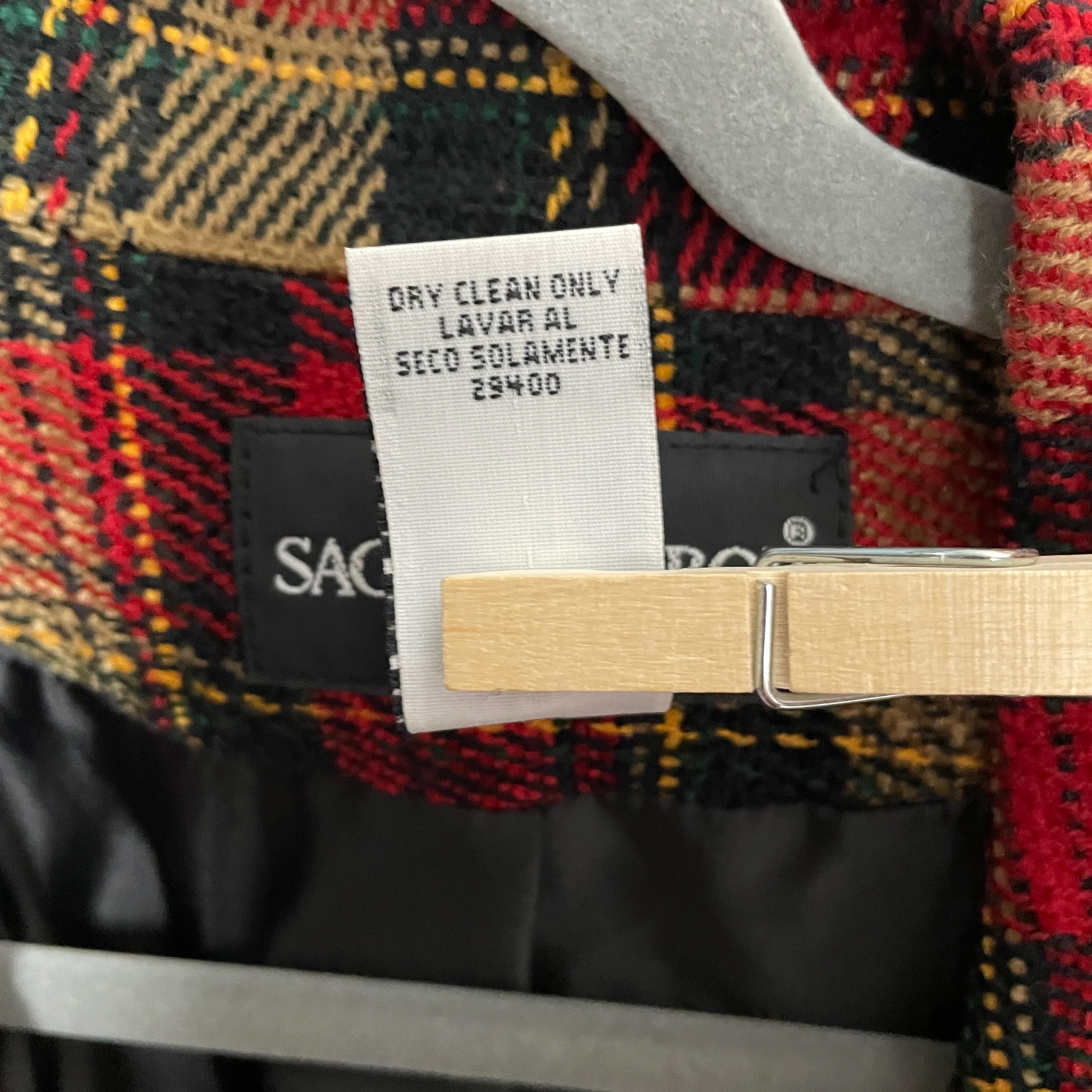 90s/00s Blazer Size 16 Red Tan Plaid Check Single Breasted By Sag Harbor - Image 10