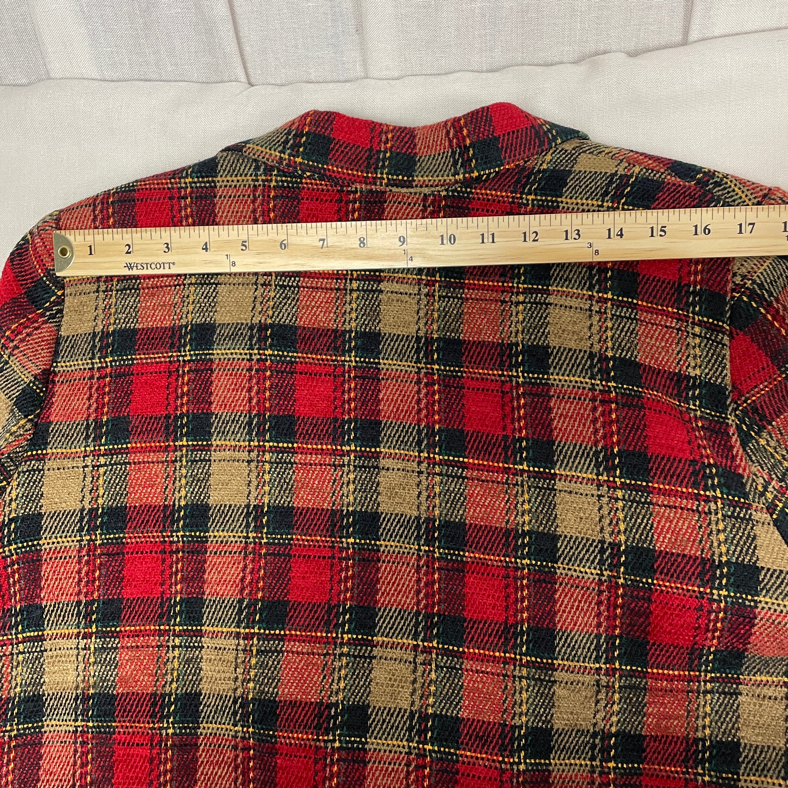 90s/00s Blazer Size 16 Red Tan Plaid Check Single Breasted By Sag Harbor - Image 11
