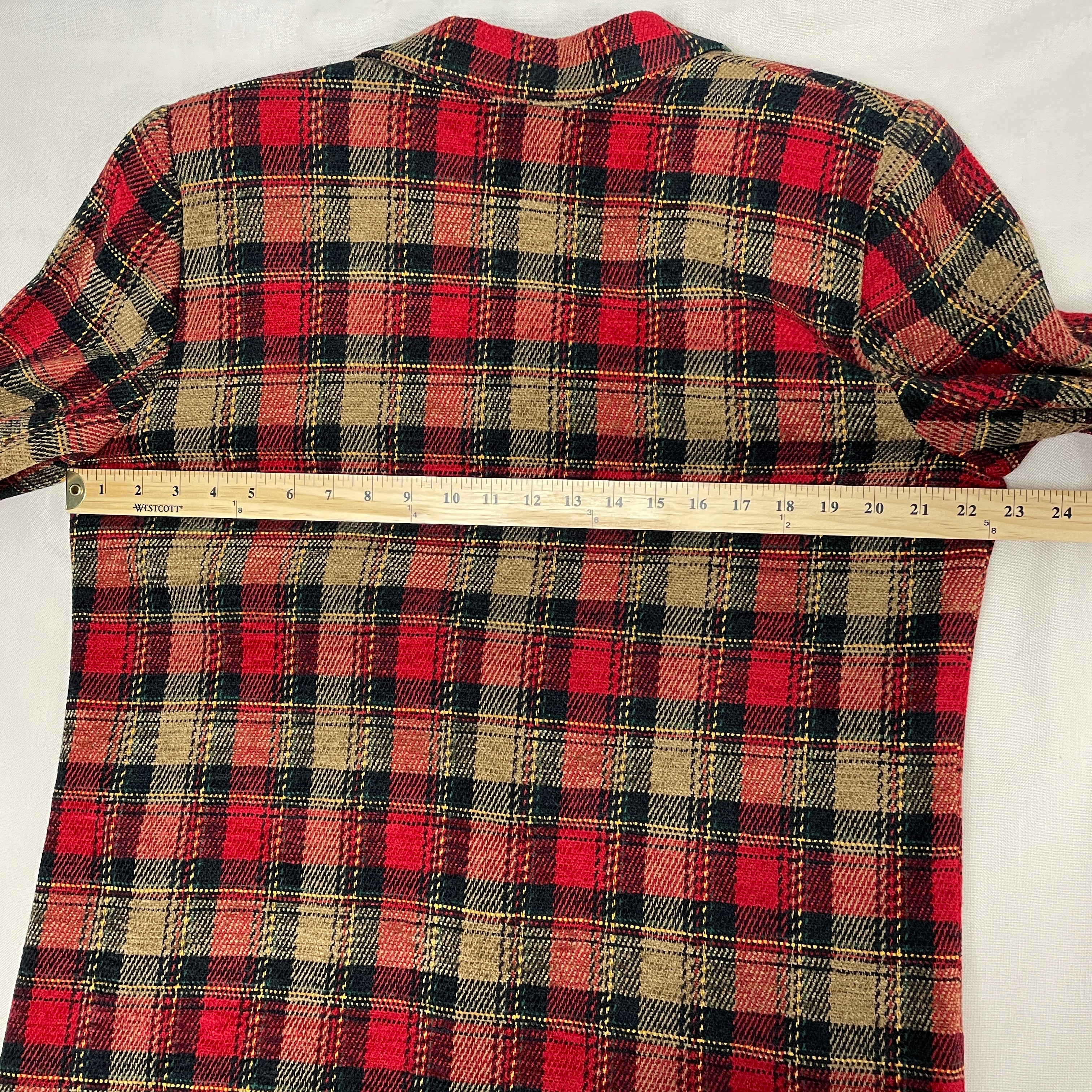 90s/00s Blazer Size 16 Red Tan Plaid Check Single Breasted By Sag Harbor - Image 12