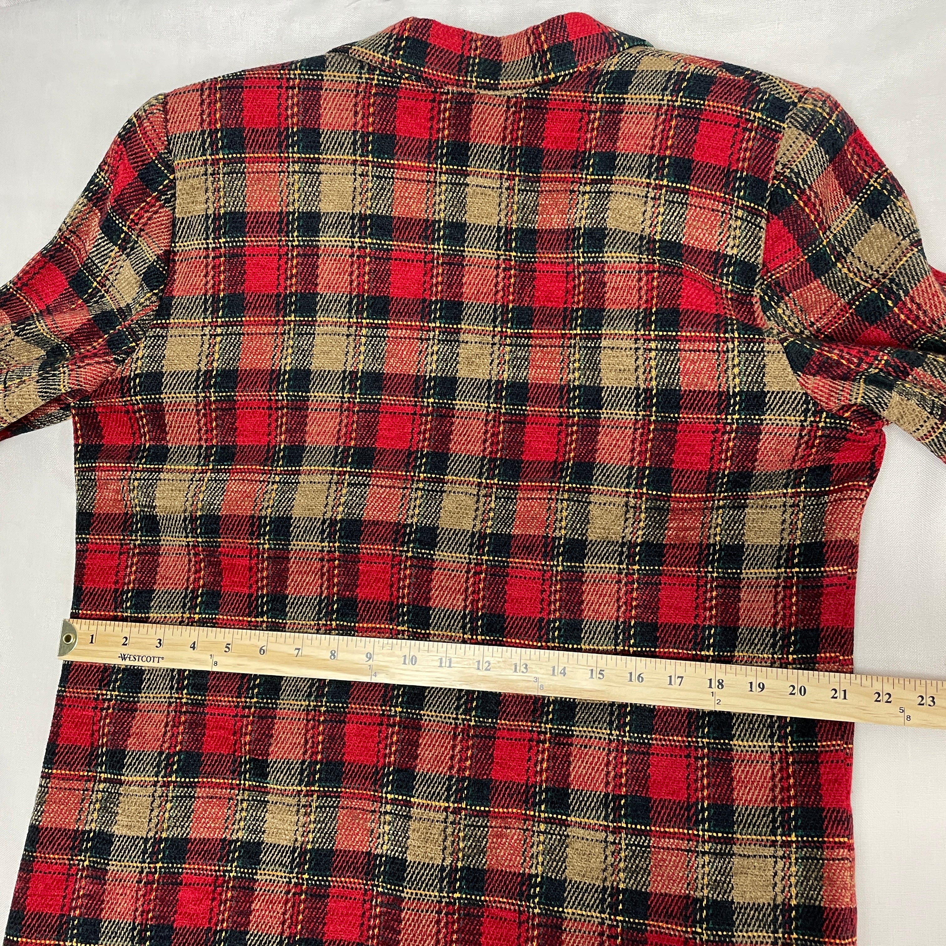 90s/00s Blazer Size 16 Red Tan Plaid Check Single Breasted By Sag Harbor - Image 13