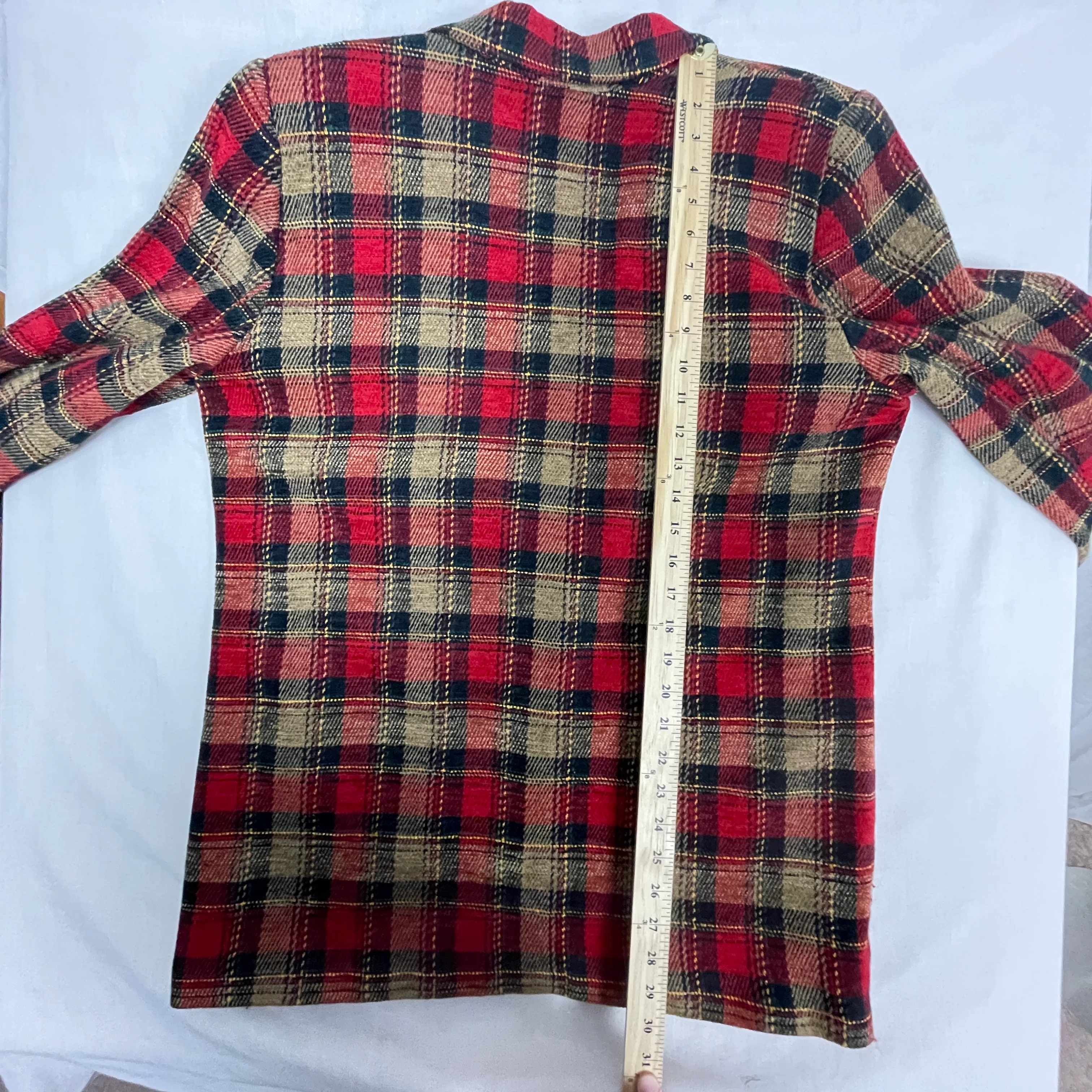 90s/00s Blazer Size 16 Red Tan Plaid Check Single Breasted By Sag Harbor - Image 14