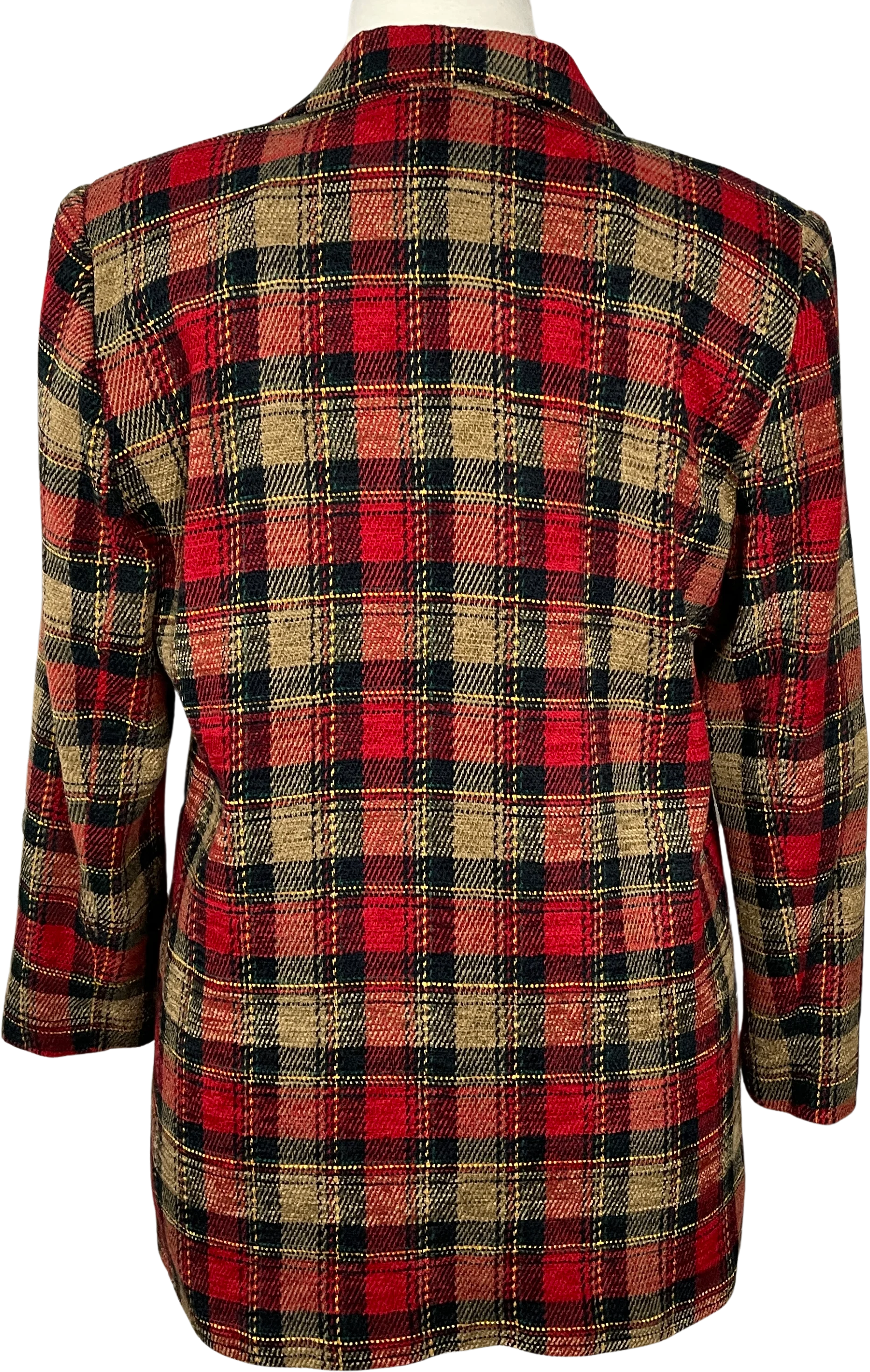 90s/00s Blazer Size 16 Red Tan Plaid Check Single Breasted By Sag Harbor - Image 2