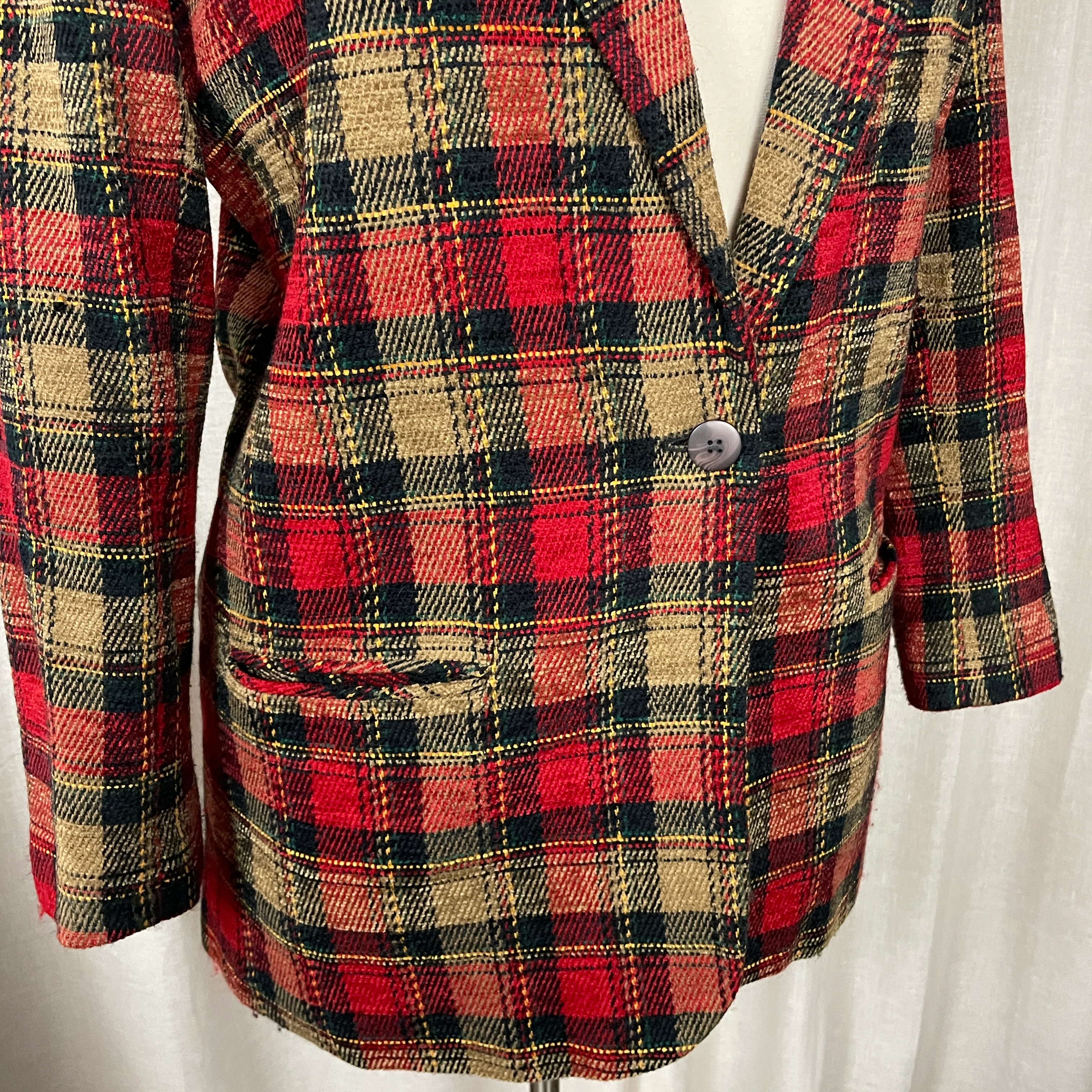 90s/00s Blazer Size 16 Red Tan Plaid Check Single Breasted By Sag Harbor - Image 5