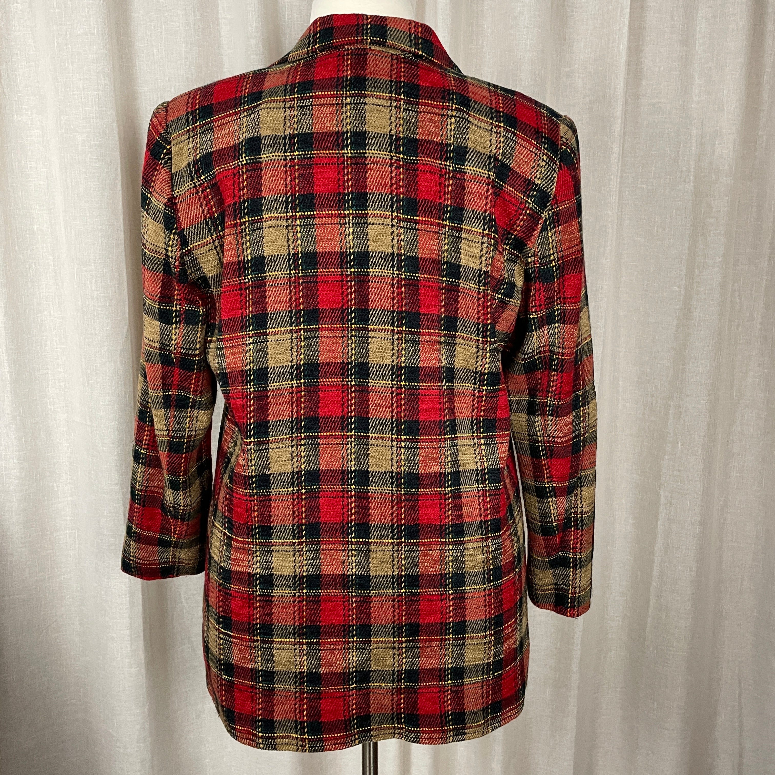 90s/00s Blazer Size 16 Red Tan Plaid Check Single Breasted By Sag Harbor - Image 8