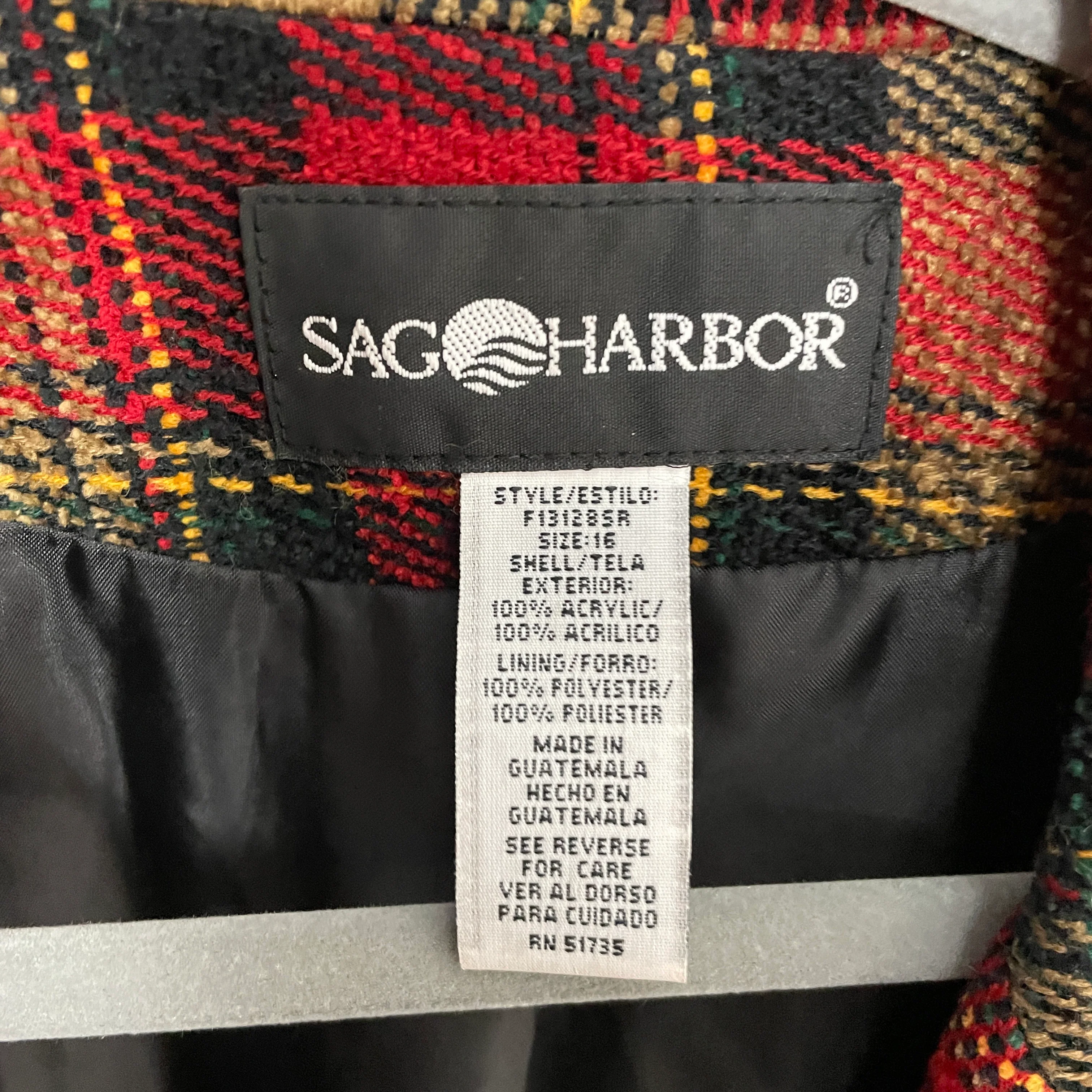 90s/00s Blazer Size 16 Red Tan Plaid Check Single Breasted By Sag Harbor - Image 9