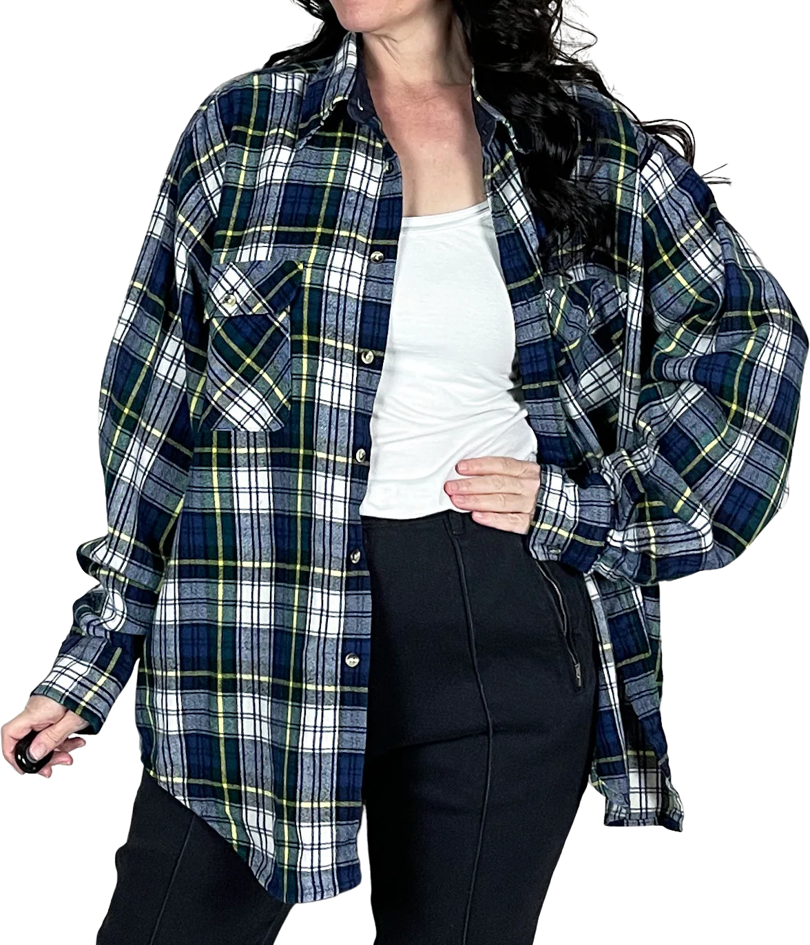 90s/00s Blue And White Plaid Flannel Button Up Shirt By River Trader