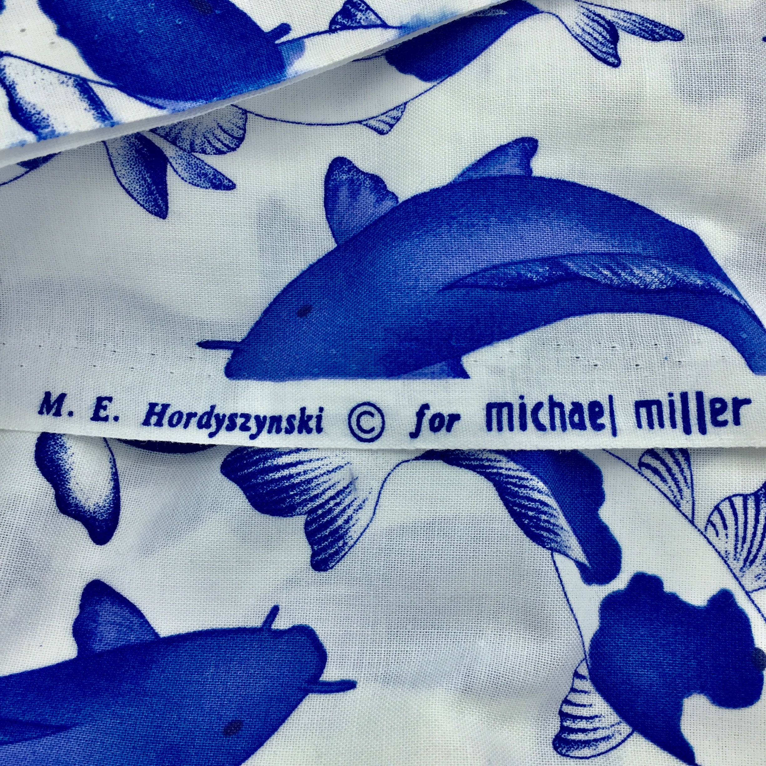 90s/00s Blue Delft Koi With Lotus And Waves Fabric By Michael Miller Fabric - Image 4