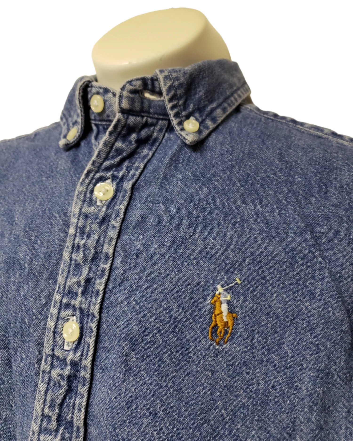 90s/00s Blue Denim Button Down Shirt By Ralph Lauren - Image 4