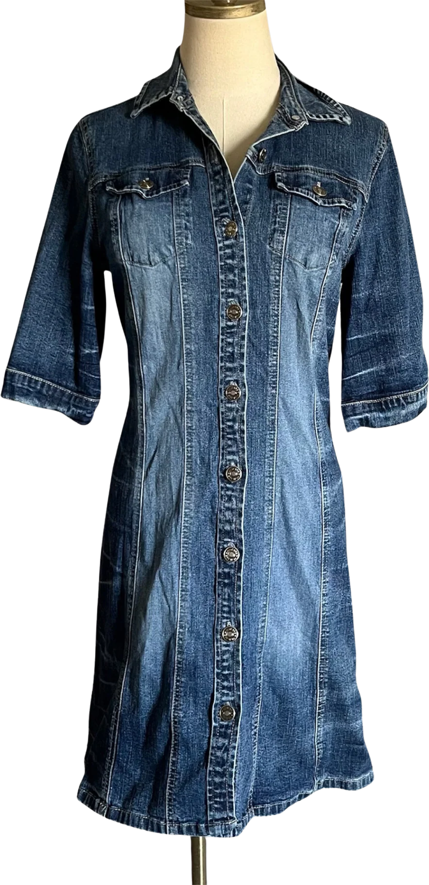 90s/00s Blue Denim Button Front Mini Dress By Hi Jeans