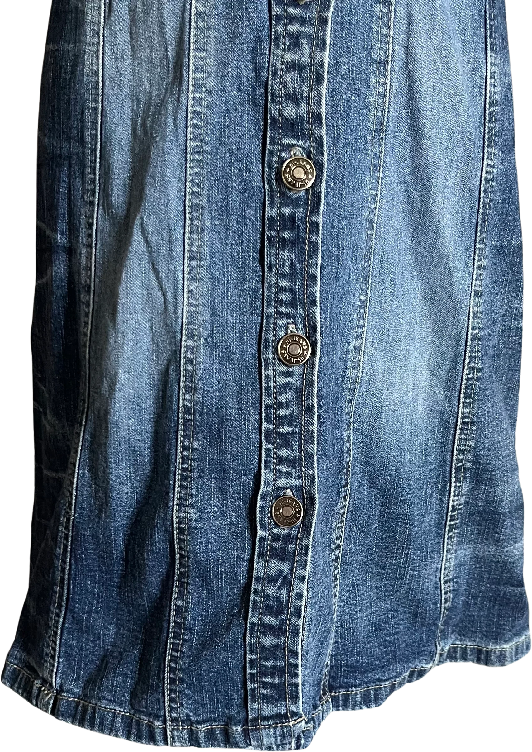 90s/00s Blue Denim Button Front Mini Dress By Hi Jeans - Image 3