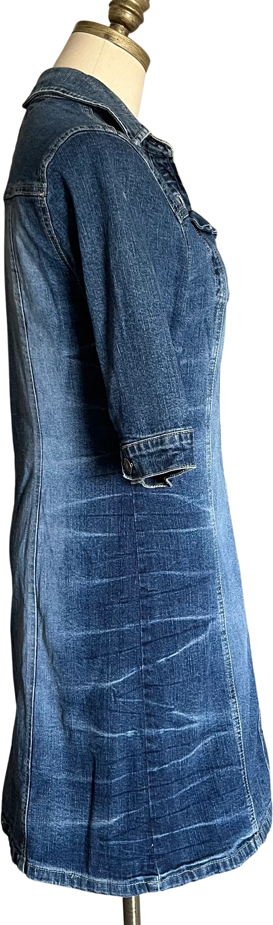 90s/00s Blue Denim Button Front Mini Dress By Hi Jeans - Image 4