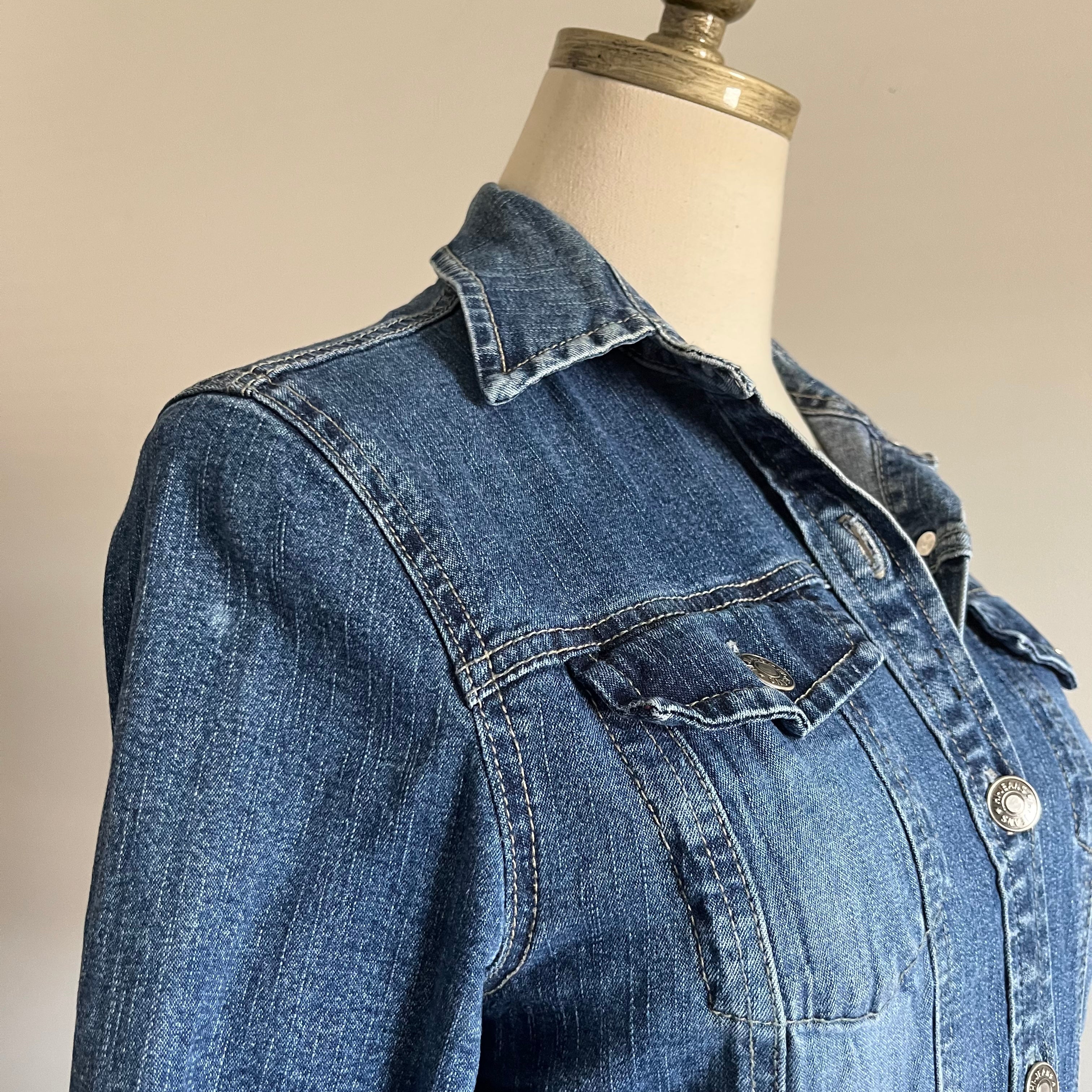 90s/00s Blue Denim Button Front Mini Dress By Hi Jeans - Image 6