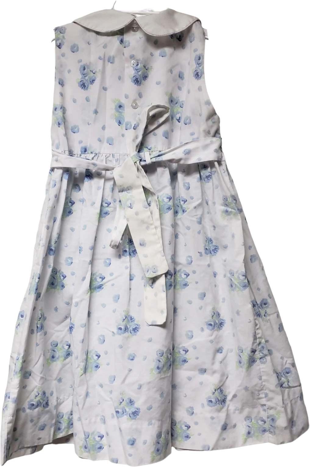 90s/00s Blue Floral Hand Smocked Sleeveless Dress By Carriage House - Image 2