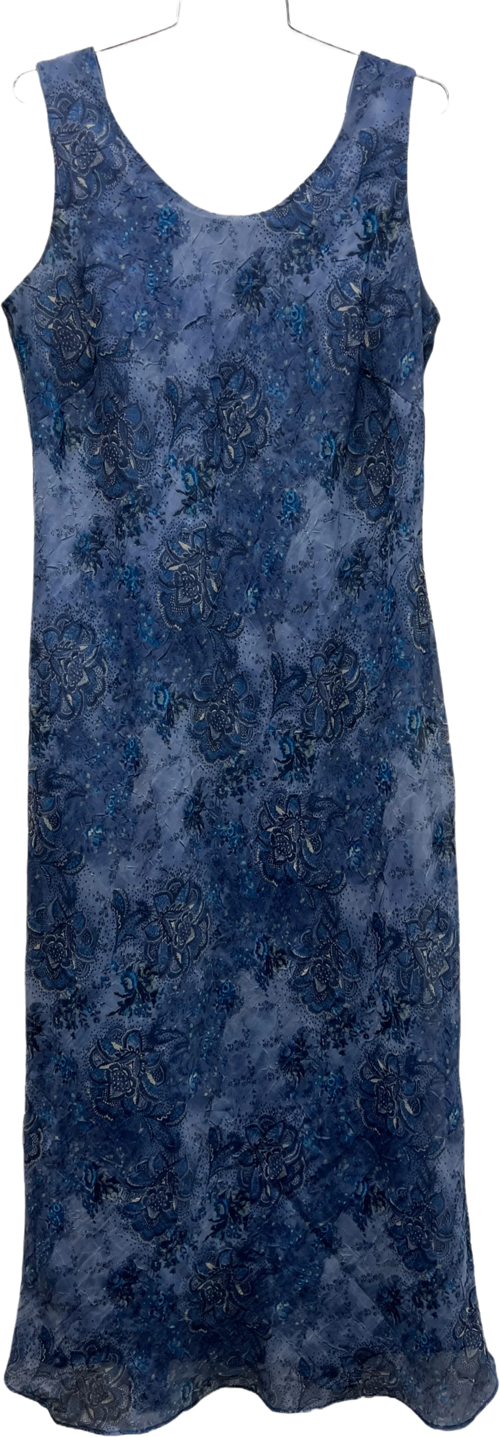 90s/00s Blue Floral Print Maxi Crinkle Sleeveless Dress By K Studio