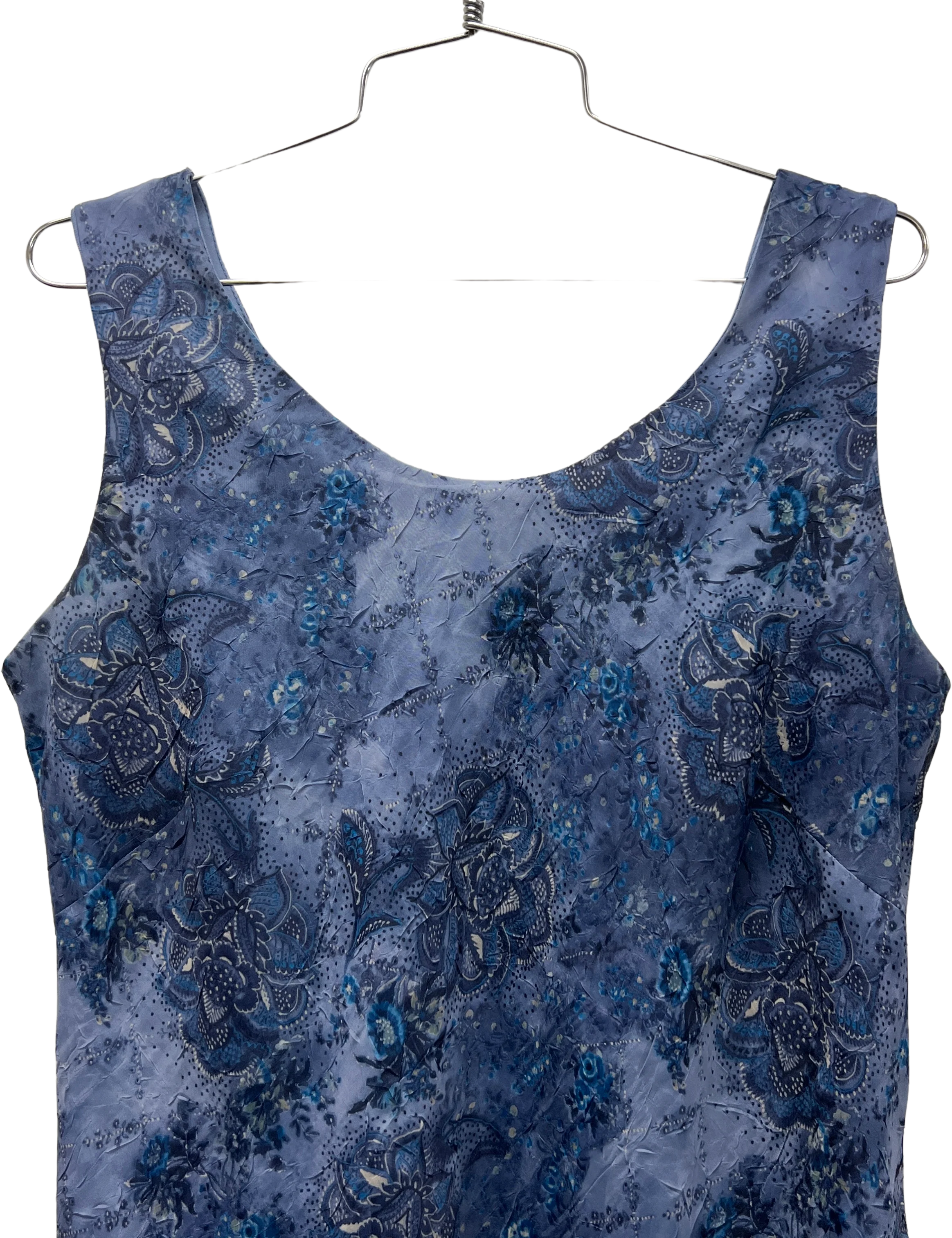 90s/00s Blue Floral Print Maxi Crinkle Sleeveless Dress By K Studio - Image 2