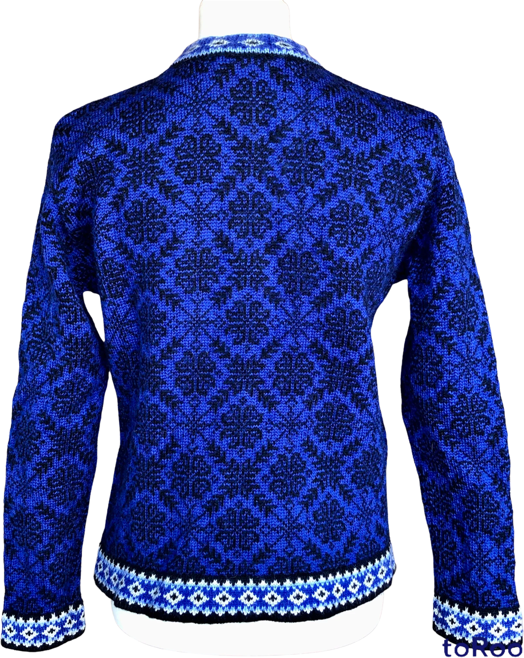90s/00s Blue Nordic Cardigan Sweater Merino Wool Size M By L.L. Bean - Image 2