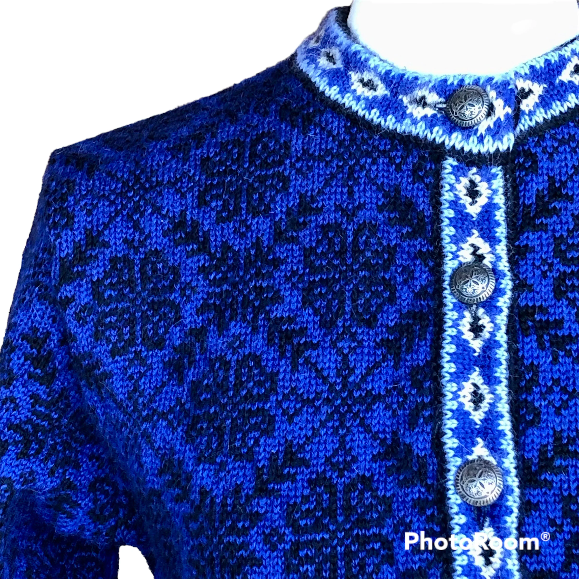 90s/00s Blue Nordic Cardigan Sweater Merino Wool Size M By L.L. Bean - Image 3