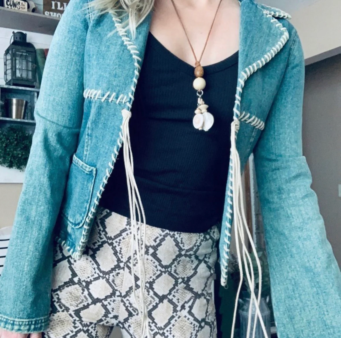 90s/00s  Whipstitch Bell Sleeve Jean Jacket by Blanc Noir - Image 3