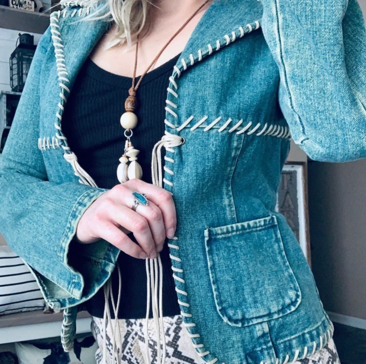 90s/00s  Whipstitch Bell Sleeve Jean Jacket by Blanc Noir - Image 4