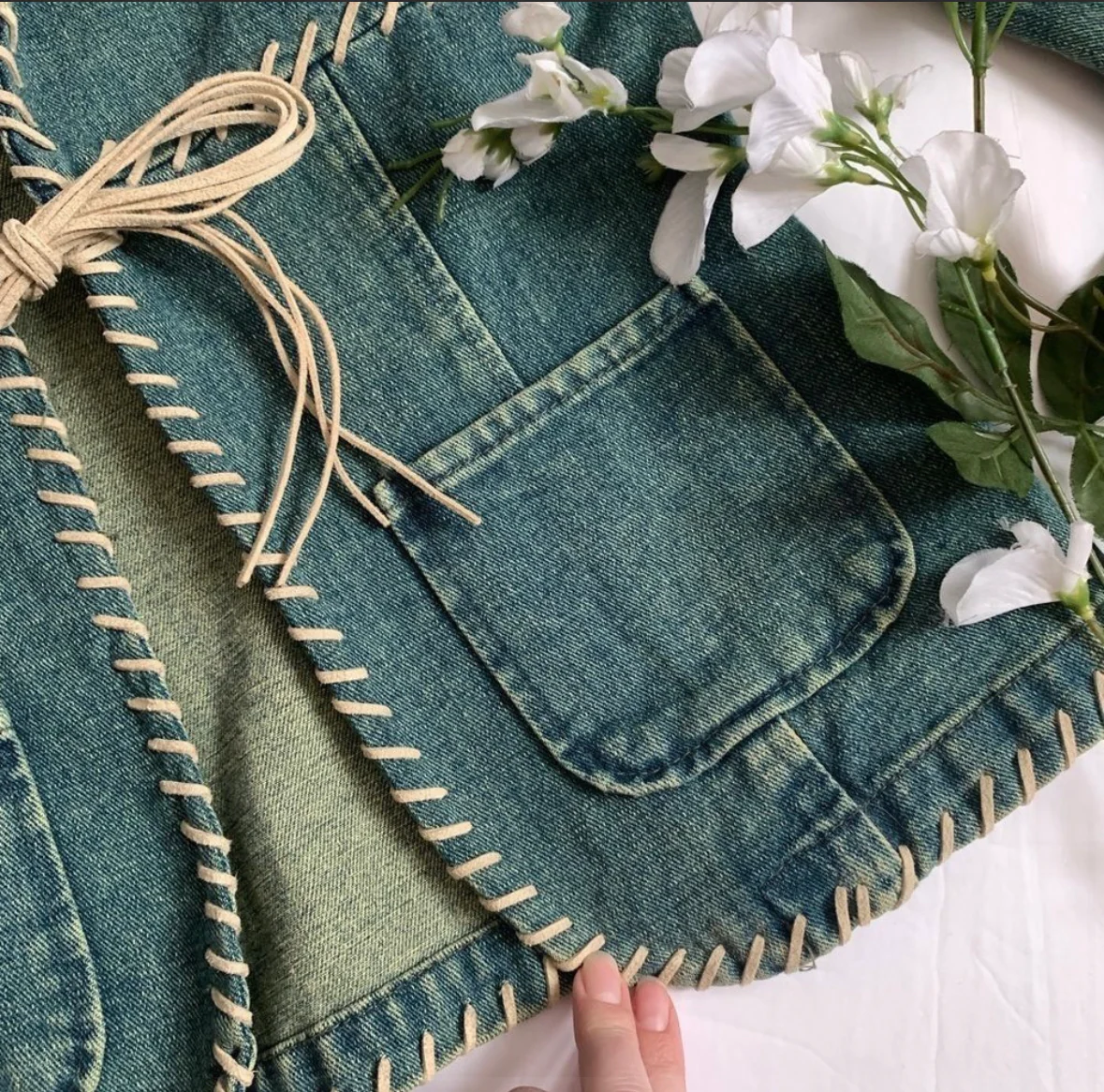 90s/00s  Whipstitch Bell Sleeve Jean Jacket by Blanc Noir - Image 9