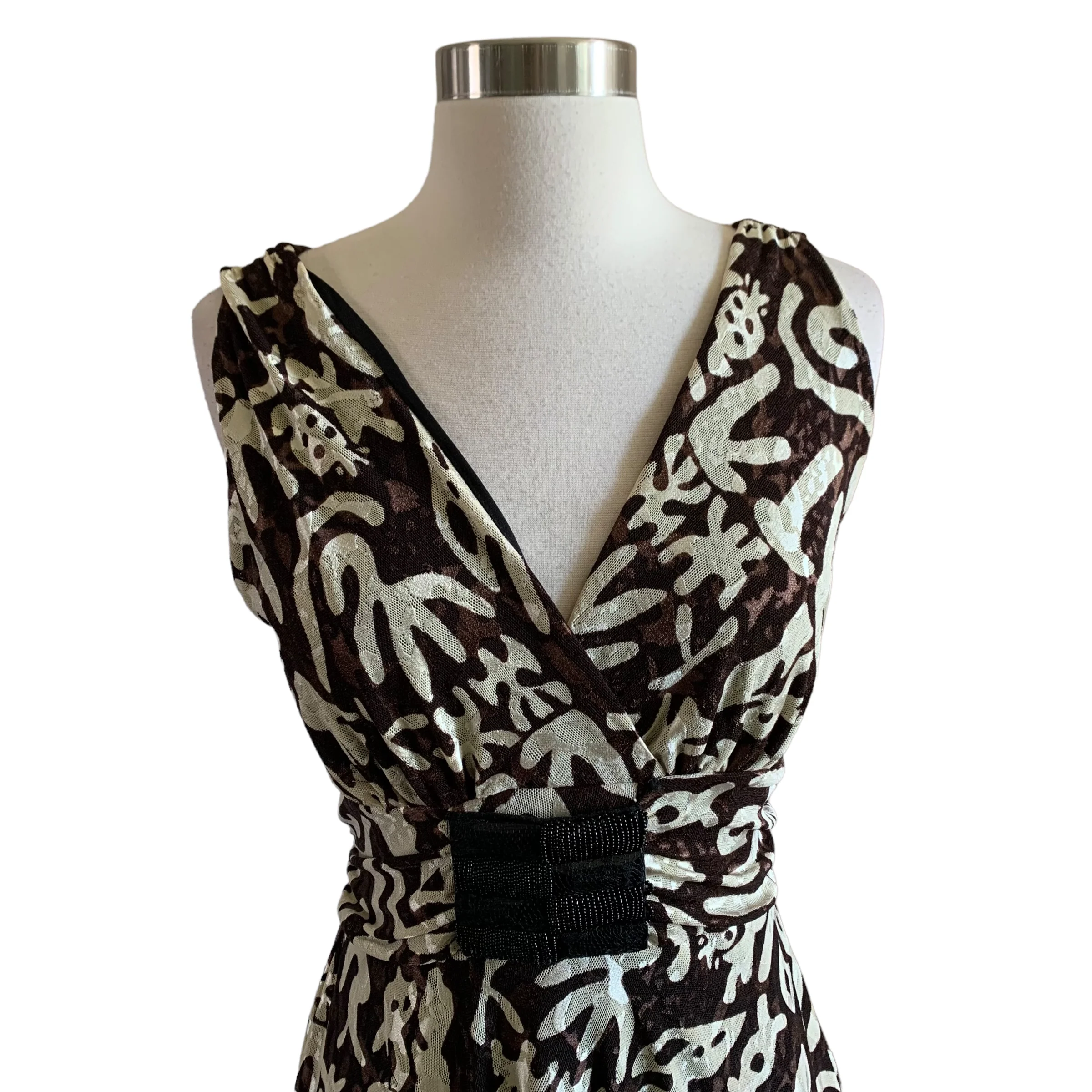 90s/00s Brown Abstract Art Sleeveless Tie Back Dress By Burberry London - Image 3