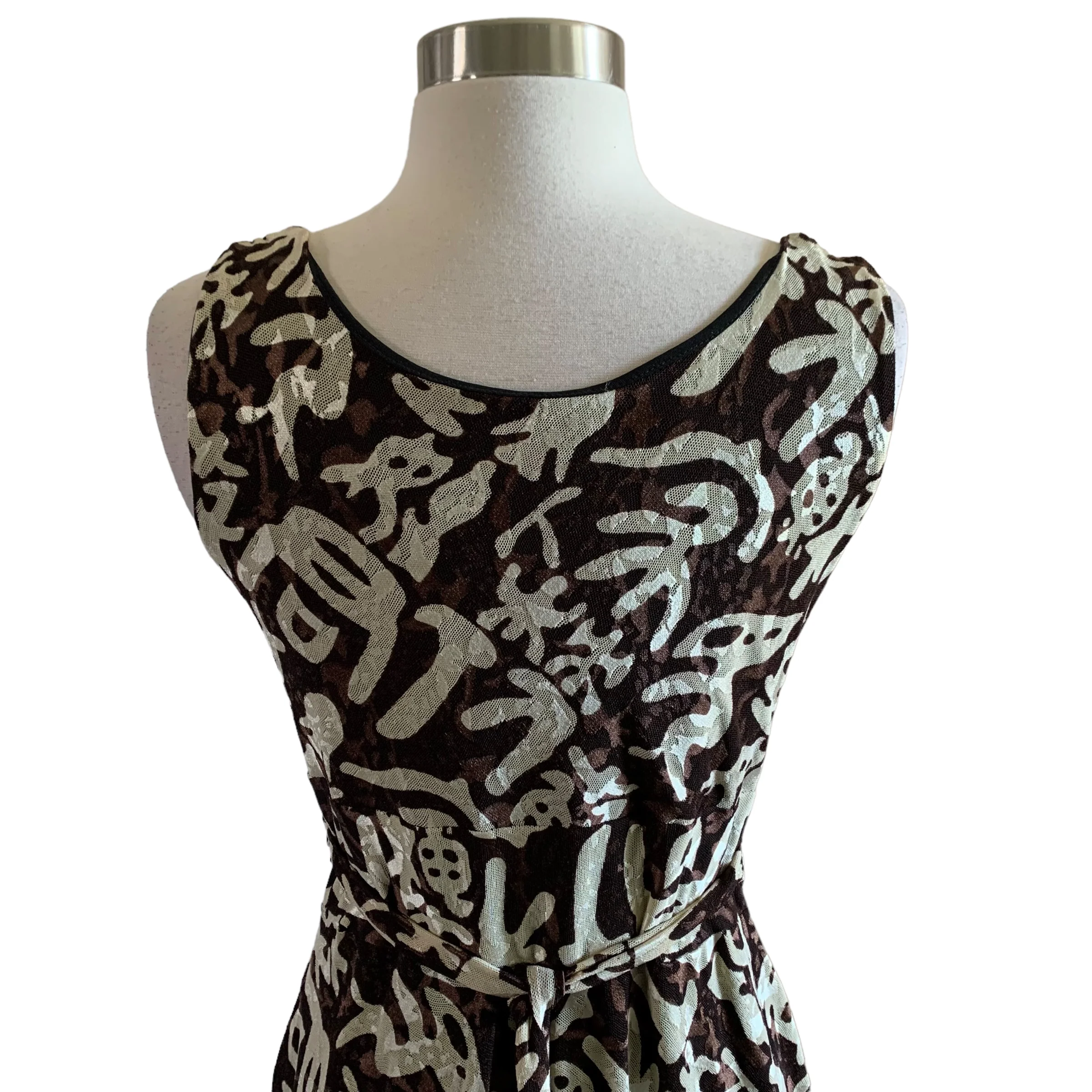 90s/00s Brown Abstract Art Sleeveless Tie Back Dress By Burberry London - Image 4