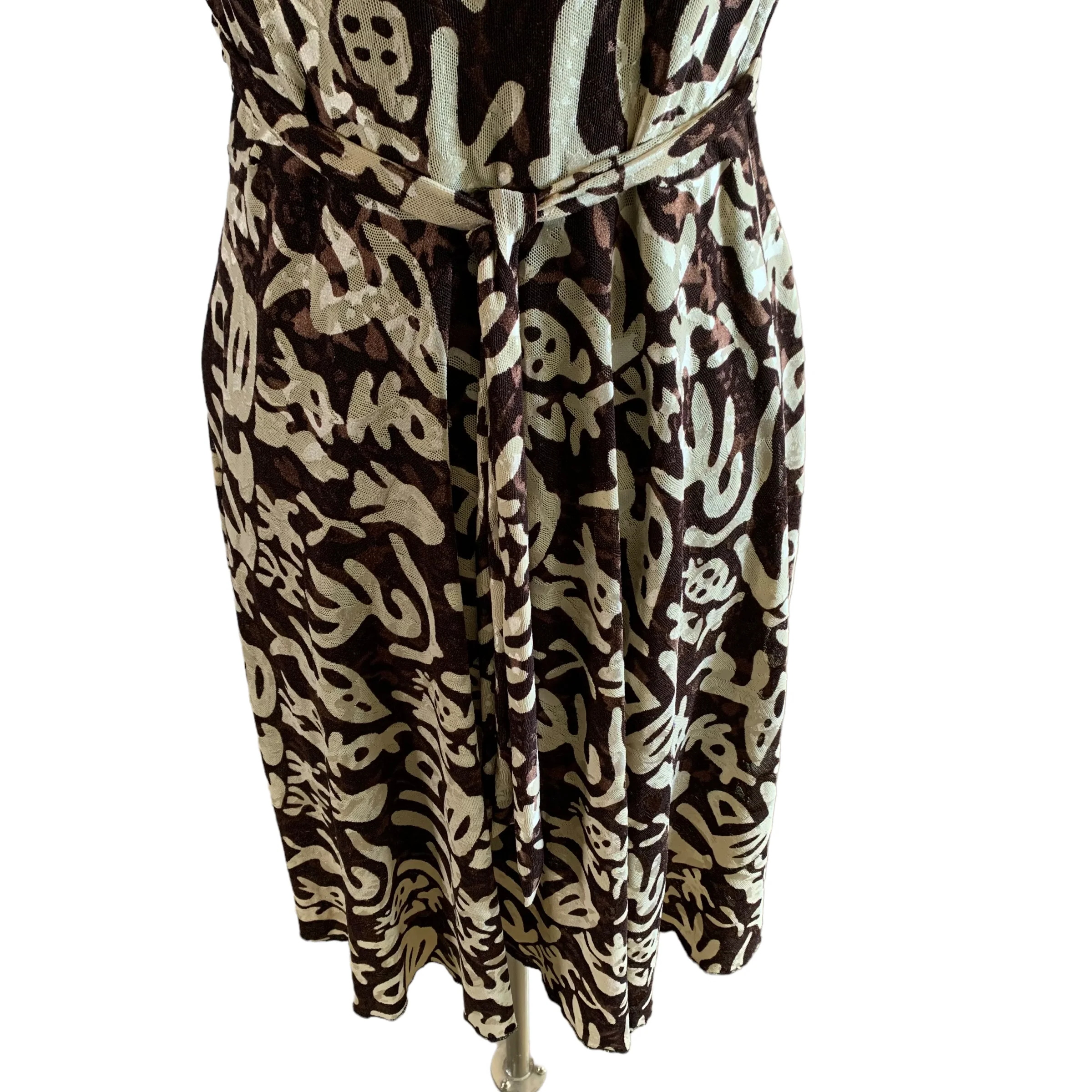 90s/00s Brown Abstract Art Sleeveless Tie Back Dress By Burberry London - Image 5