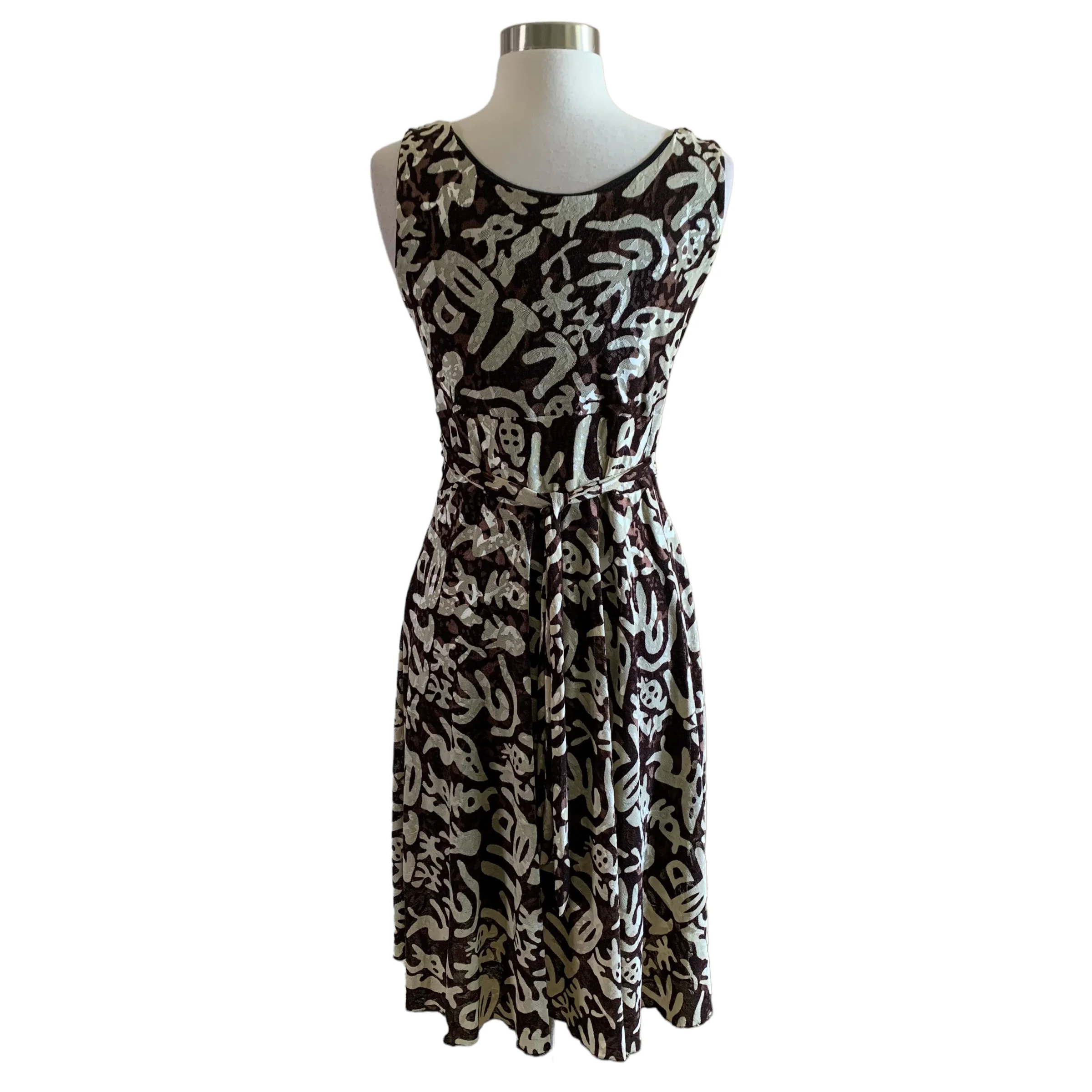 90s/00s Brown Abstract Art Sleeveless Tie Back Dress By Burberry London - Image 9